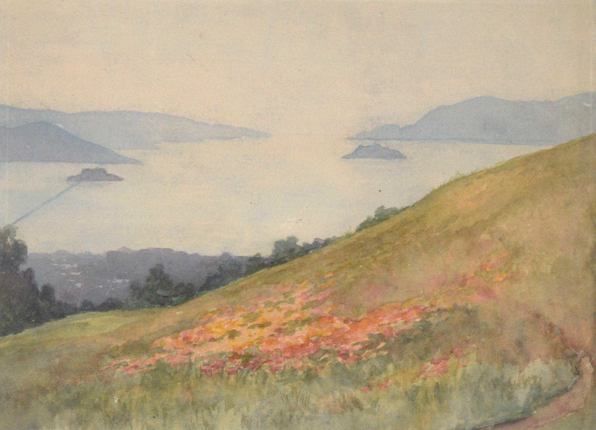 Overlooking the Bay, Mid-Century Coastal Landscape Watercolor  - Art by Unknown