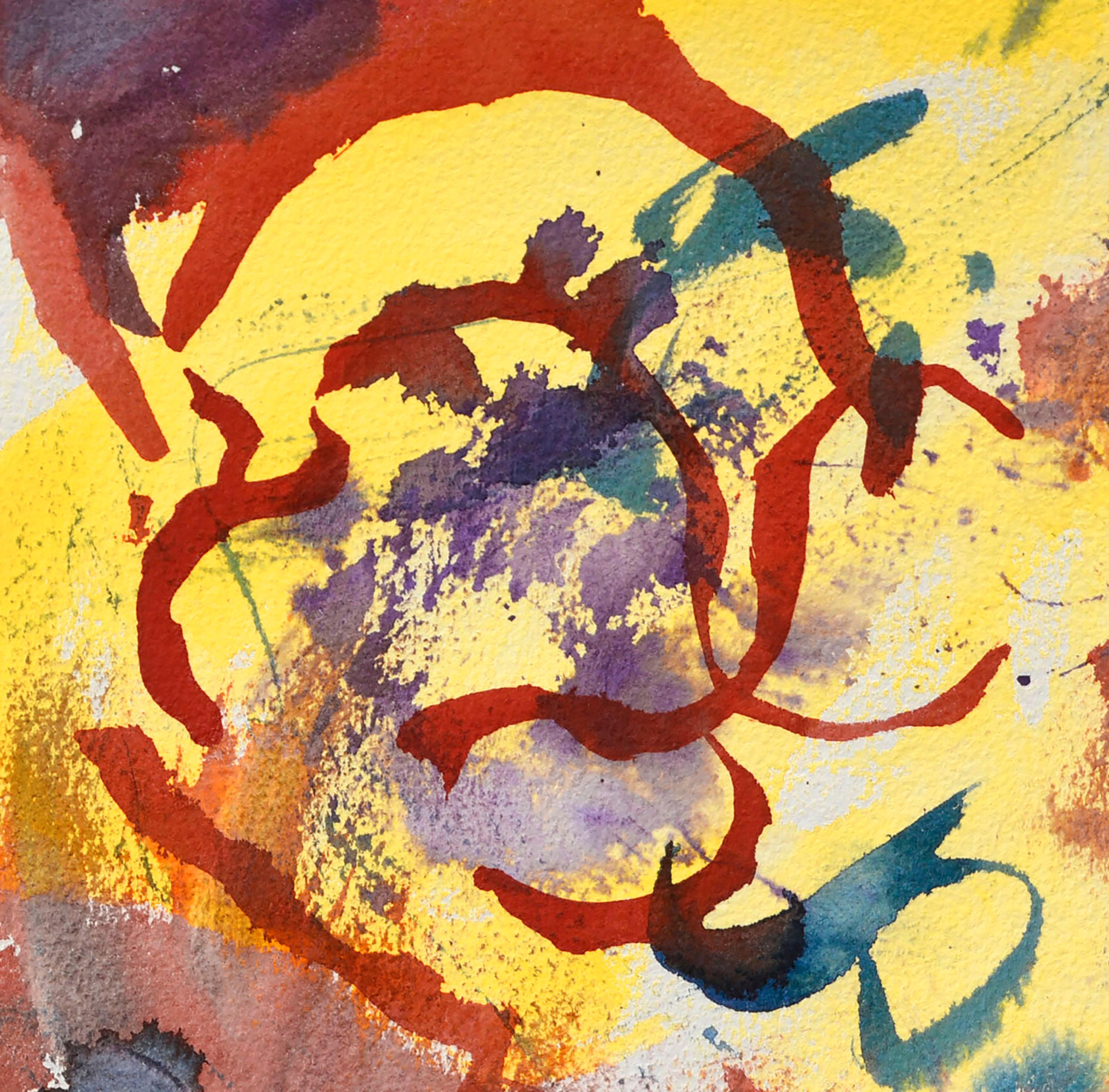 Abstraite jaune, violette et rouge  - Expressionnisme abstrait Art par Les Anderson