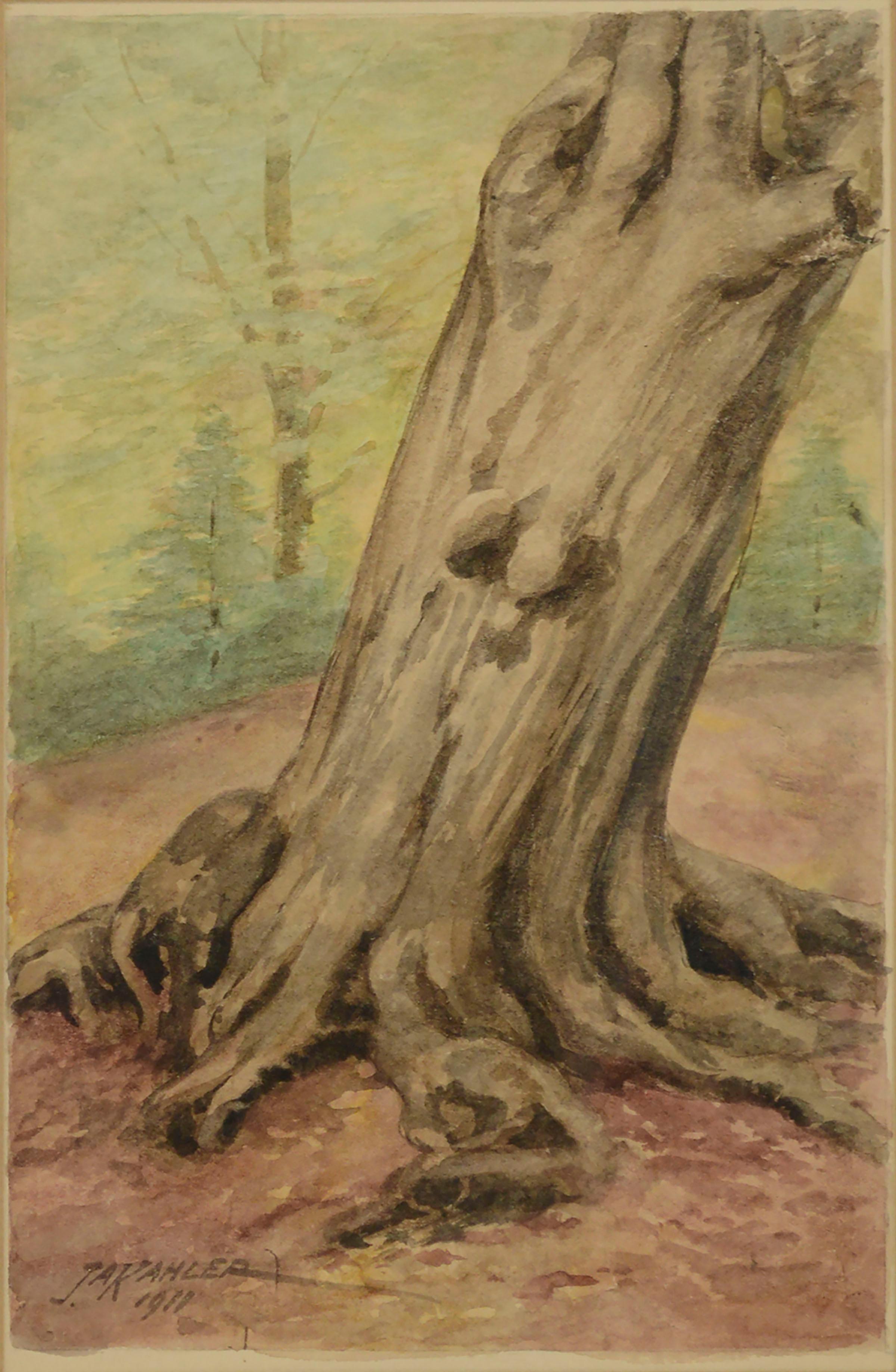 Old Sycamore Tree, Early 20th Century Forest Landscape Watercolor - Art by Joseph Anthony Kahler 