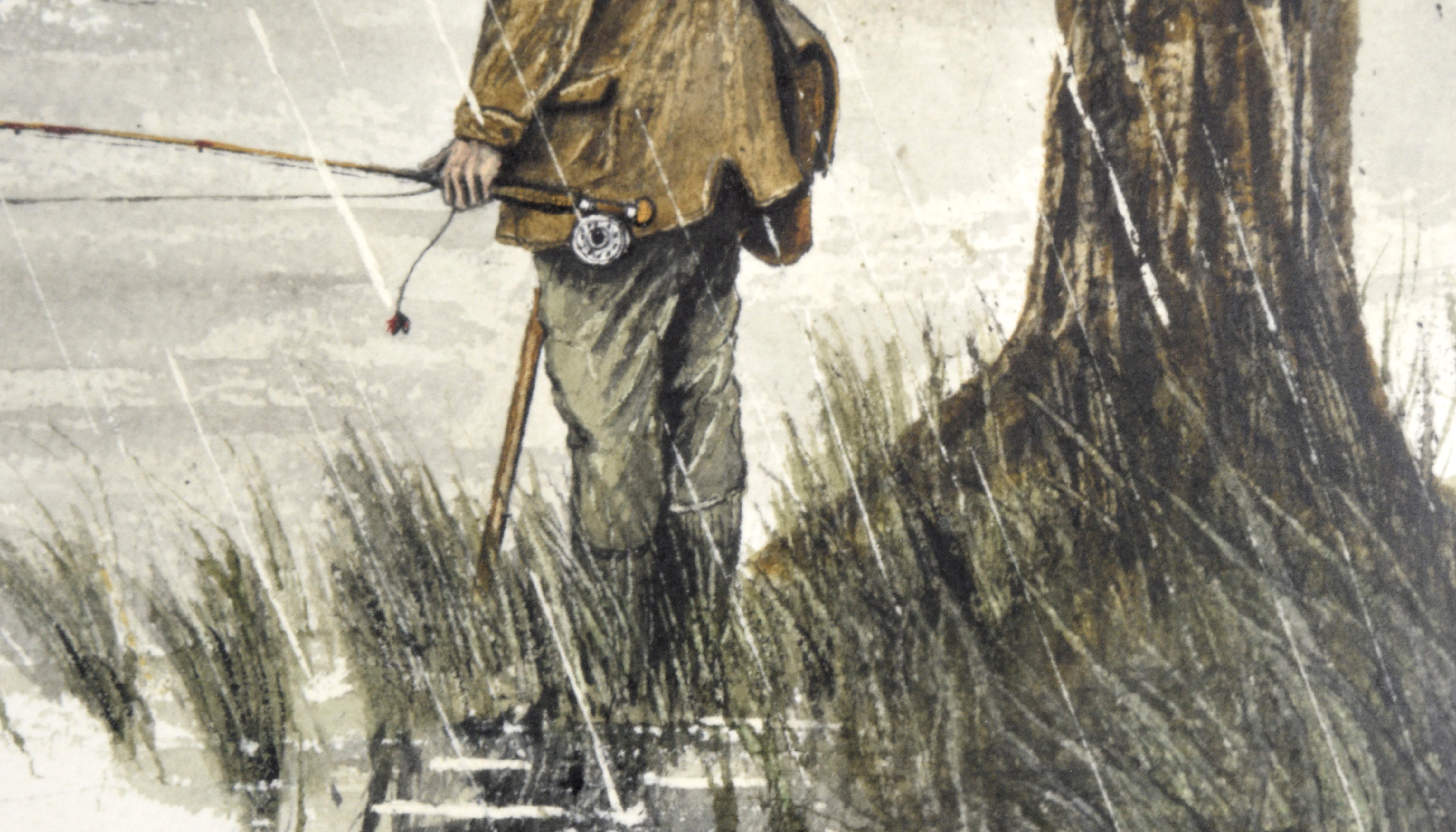 Figurative Landschafts-Aquarell „The Fly Fisherman“  im Angebot 1