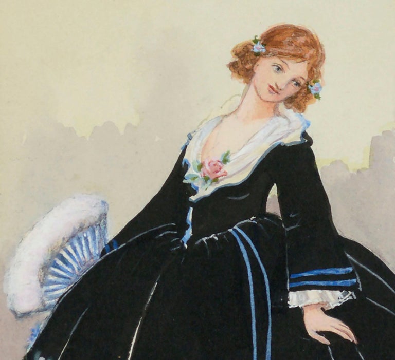 1920's Historical Fashion Illustration of Lady in 17th Century Dress  - Realist Art by M. Solomon