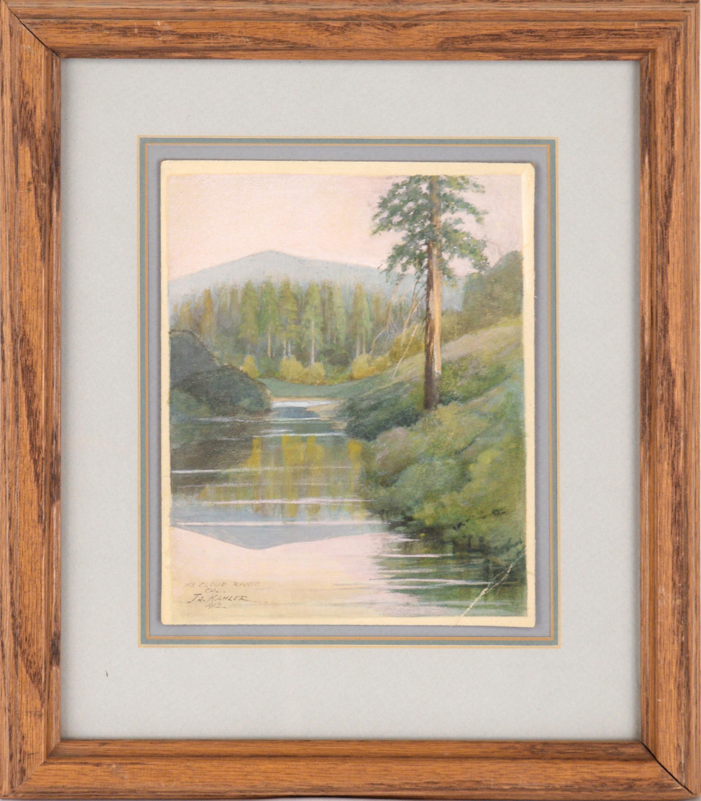 Joseph Anthony Kahler  Landscape Art - Tranquil Stream - Early 20th Century Forest Landscape 