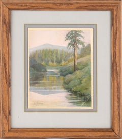 Antique Tranquil Stream - Early 20th Century Forest Landscape 