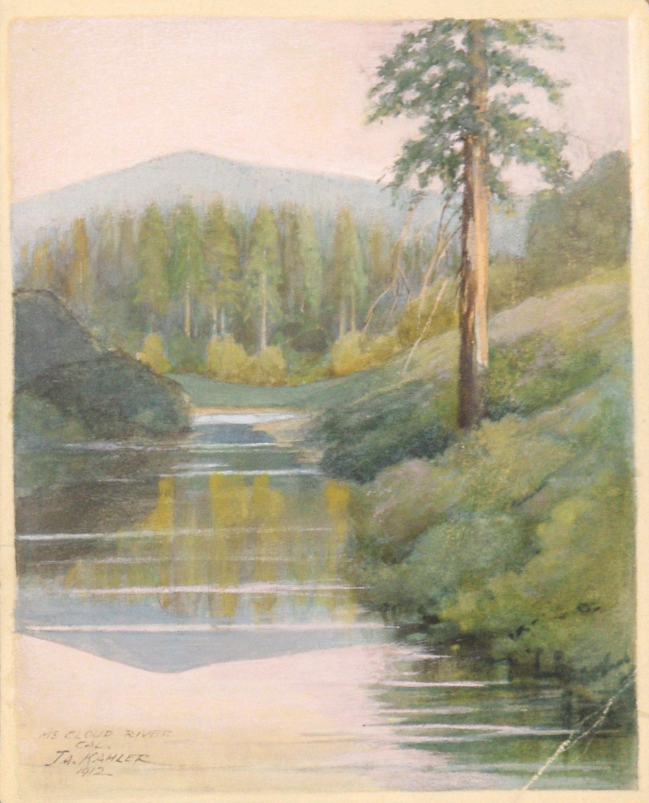 Tranquil Stream - Early 20th Century Forest Landscape  - Art by Joseph Anthony Kahler 
