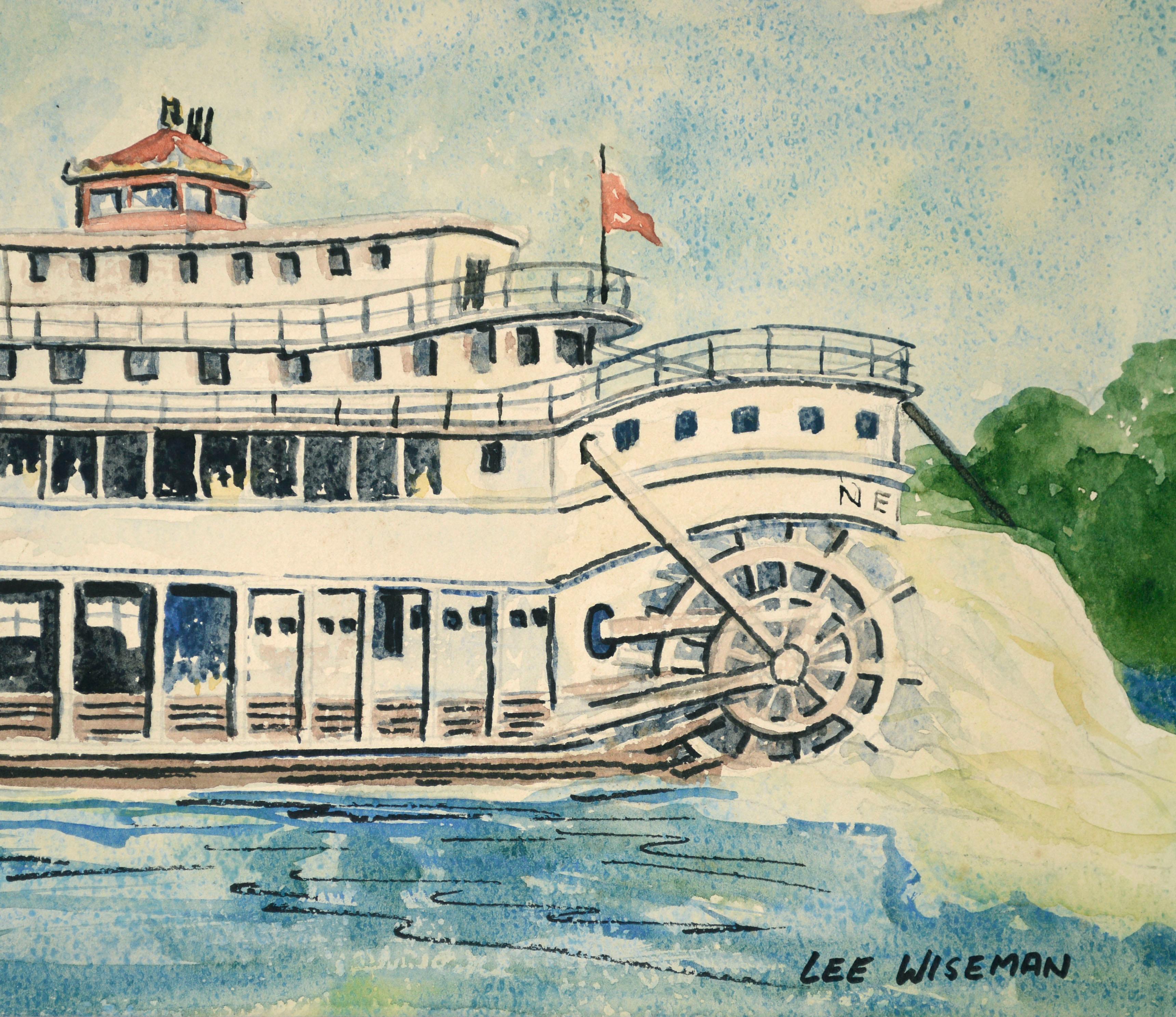 Maritimes Aquarell, eine detailgetreue Darstellung des Dampfschiffs 