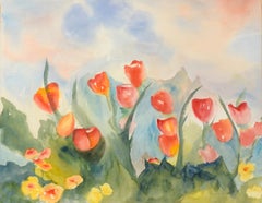 Red Tulips and California Poppies, Landscape