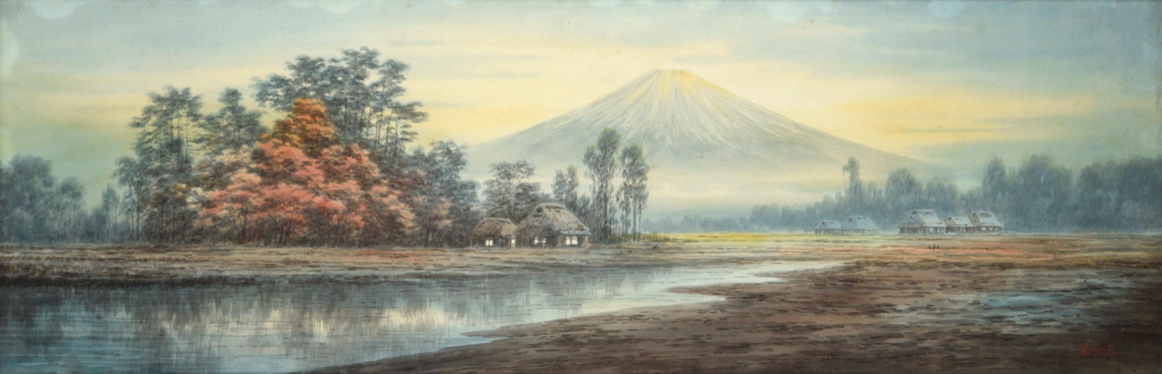 Sunrise Over Mt. Fuji, Japanese Watercolor Landscape - Art by Emiko Satsuta