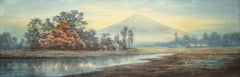 Sunrise Over Mt. Fuji, Japanese Watercolor Landscape
