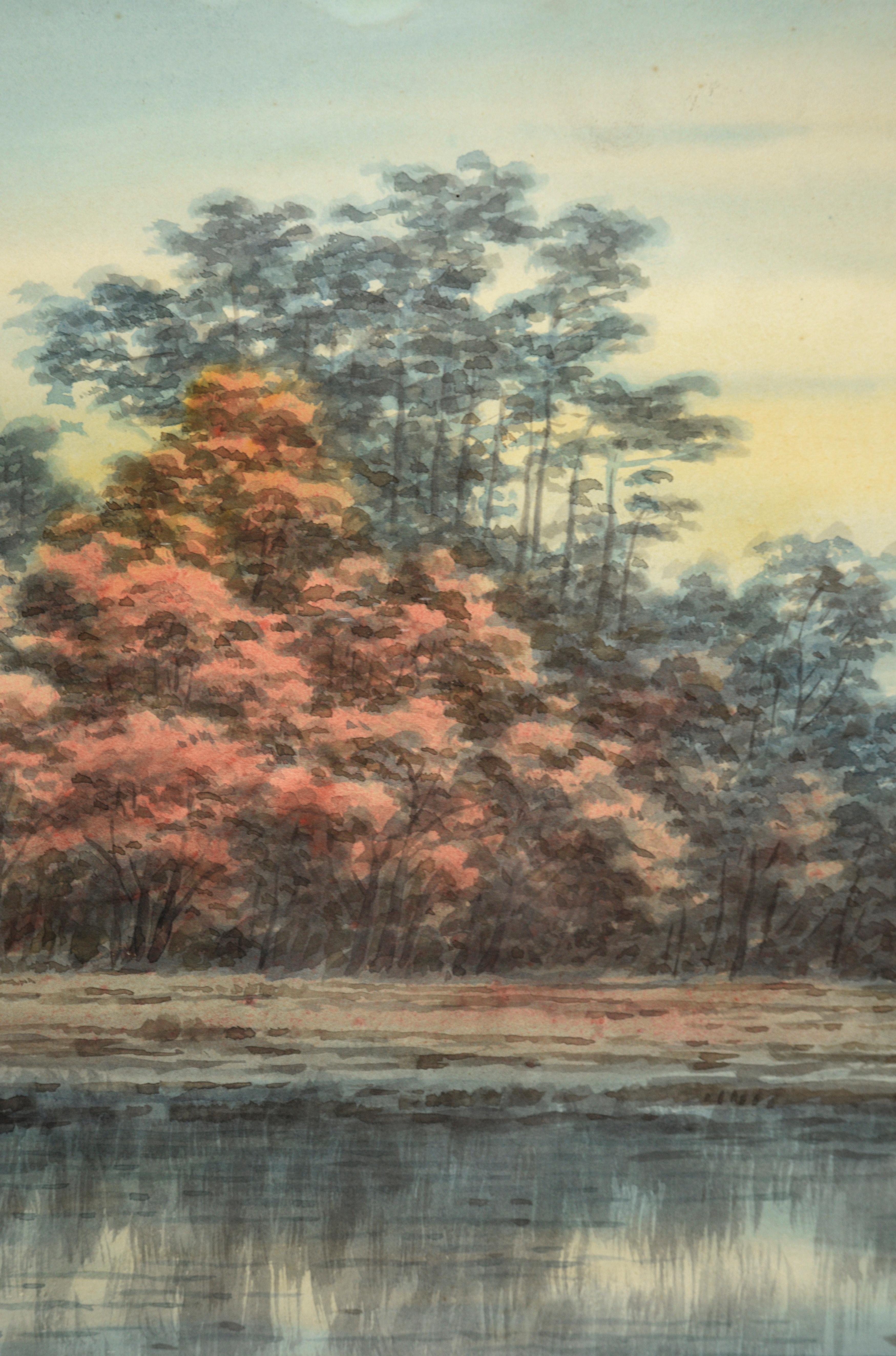 Sunrise Over Mt. Fuji, Japanese Watercolor Landscape - Brown Landscape Art by Emiko Satsuta