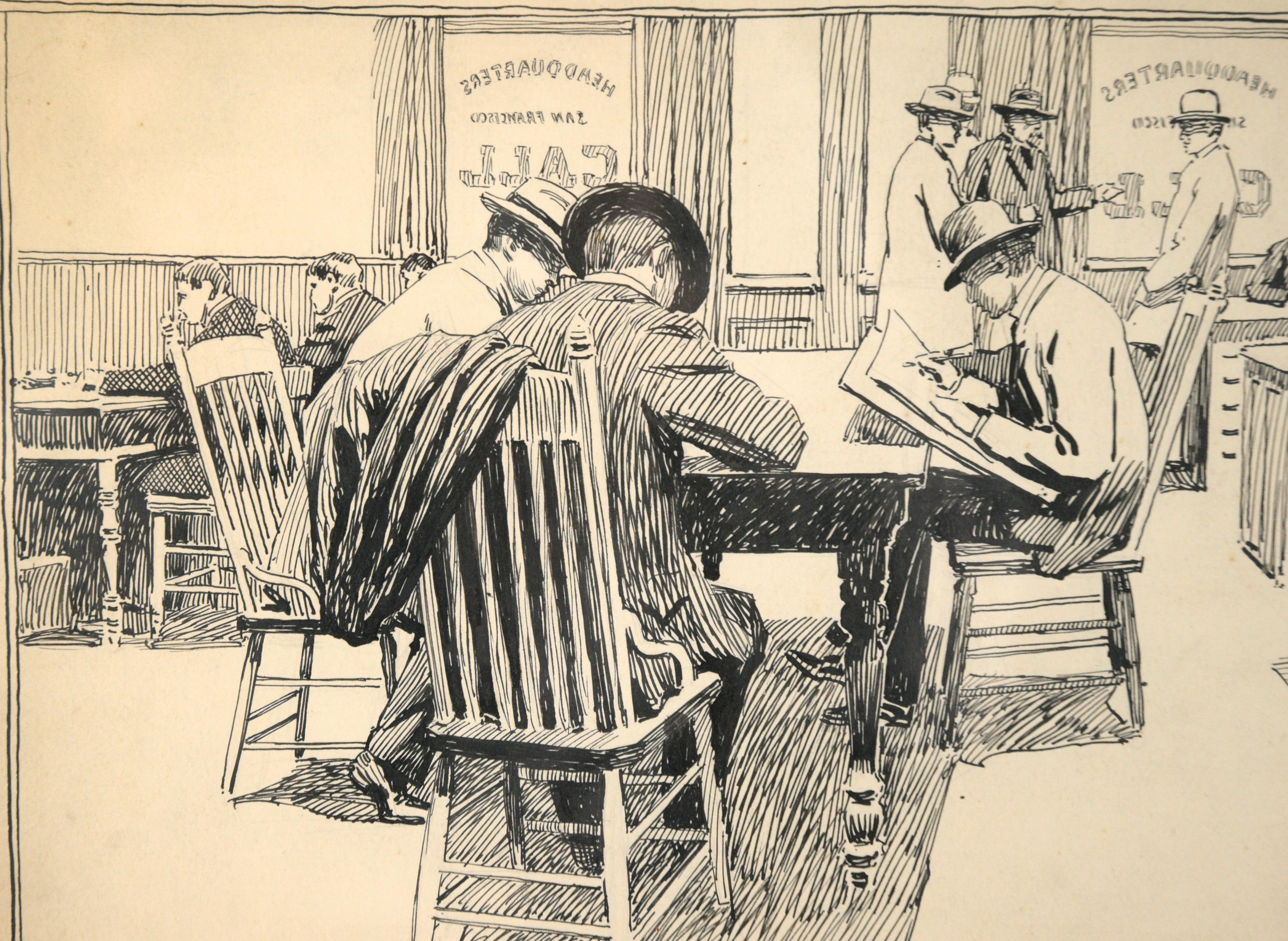 The Illustrator's Workroom at The San Francisco Call (L'atelier d'illustrateur au San Francisco Call), fin du 19e siècle Illustration - Réalisme américain Art par Adolph Methfessel