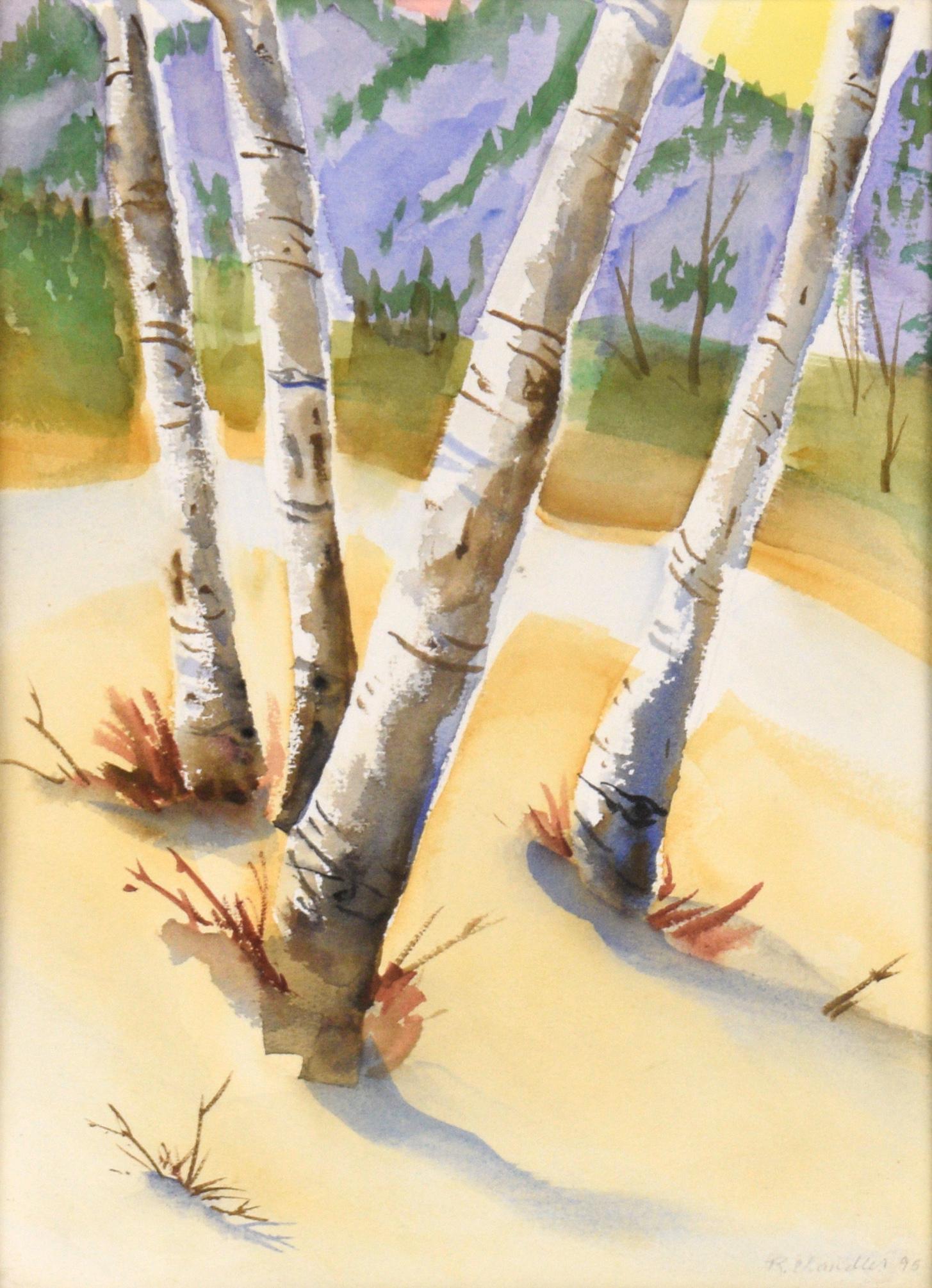 Paysage, arbres de bouleau au printemps - Art de Unknown