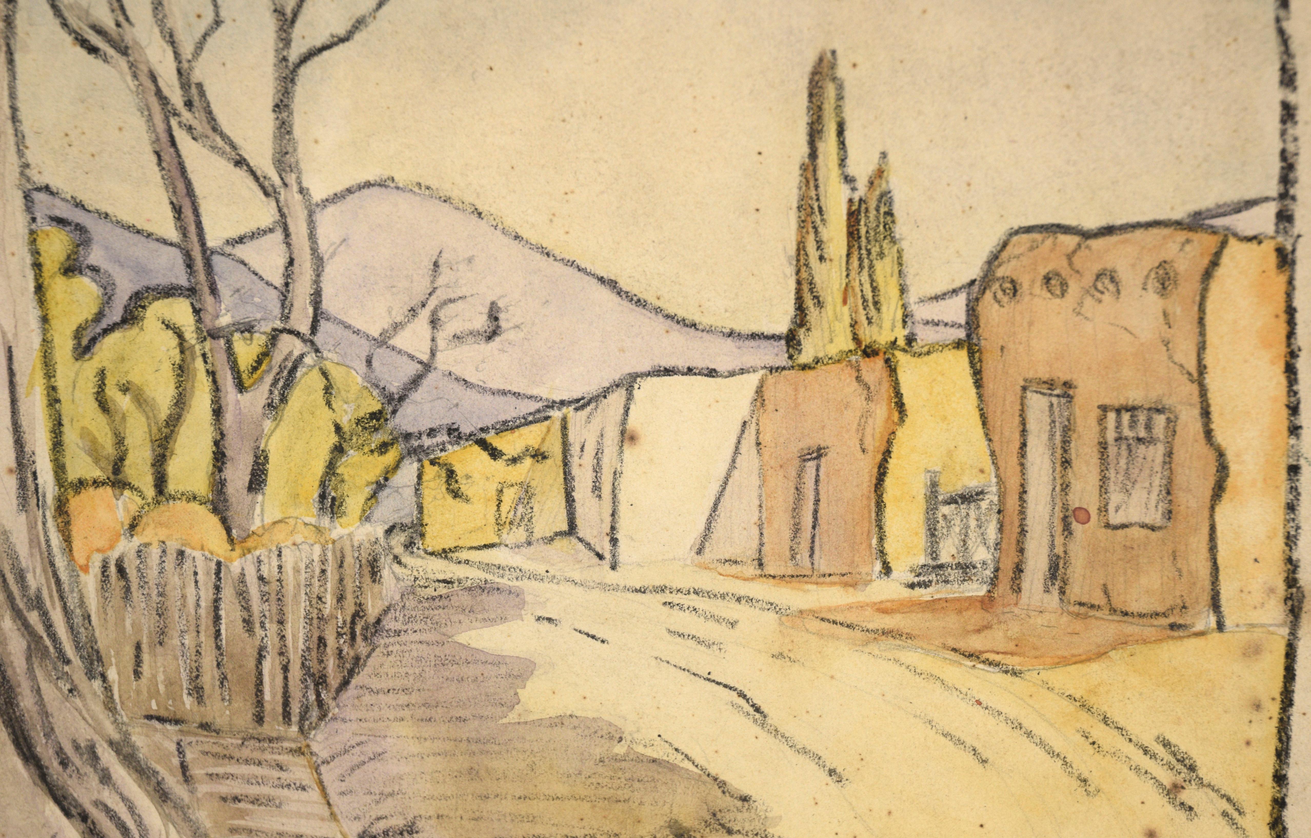 Road at the Edge of Town, paysage - Marron Landscape Art par Artemis Wilhelm