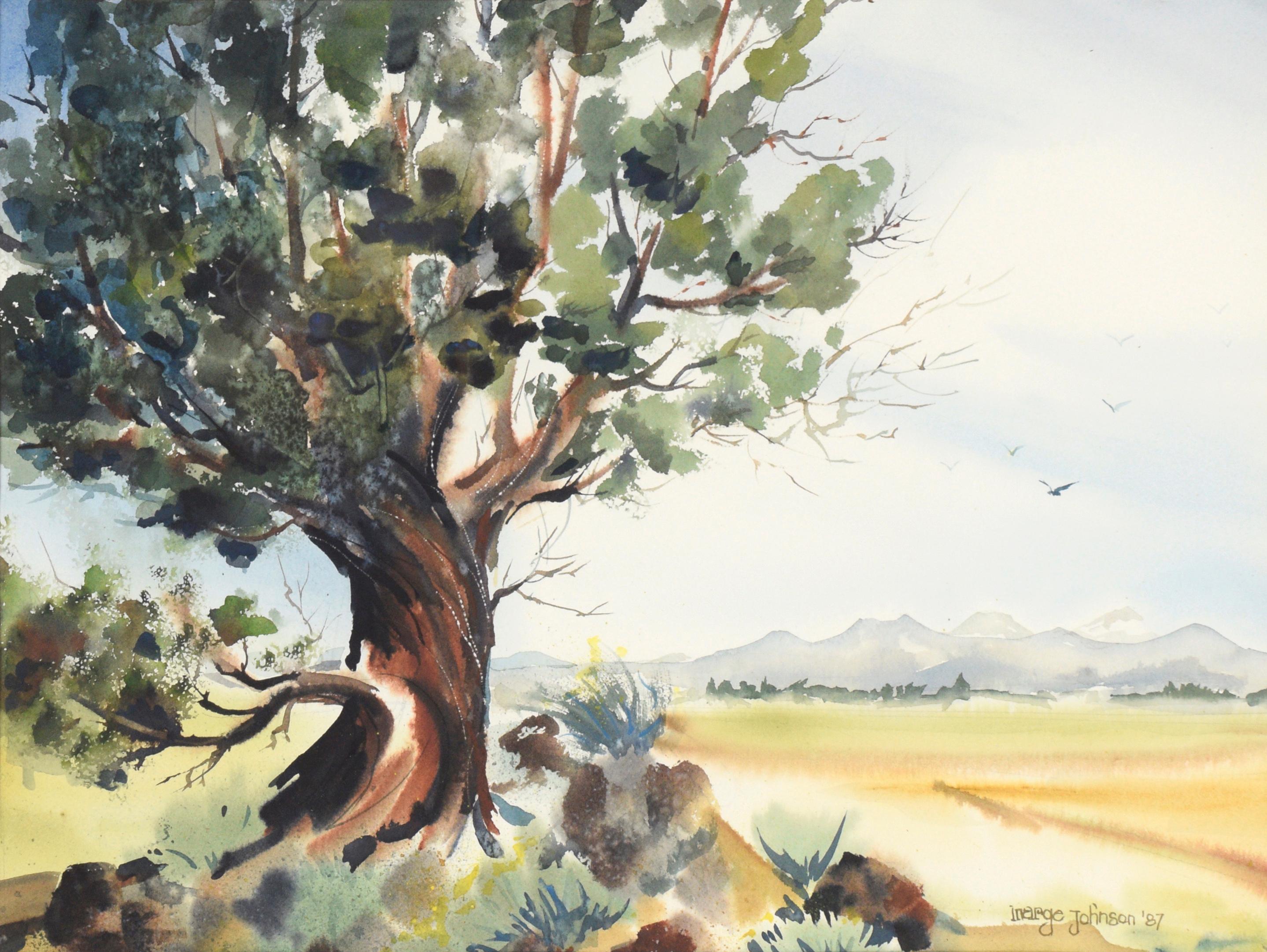 The Ancient Tree, Aquarell-Landschaftslandschaft – Art von Marge Eaton Johnson