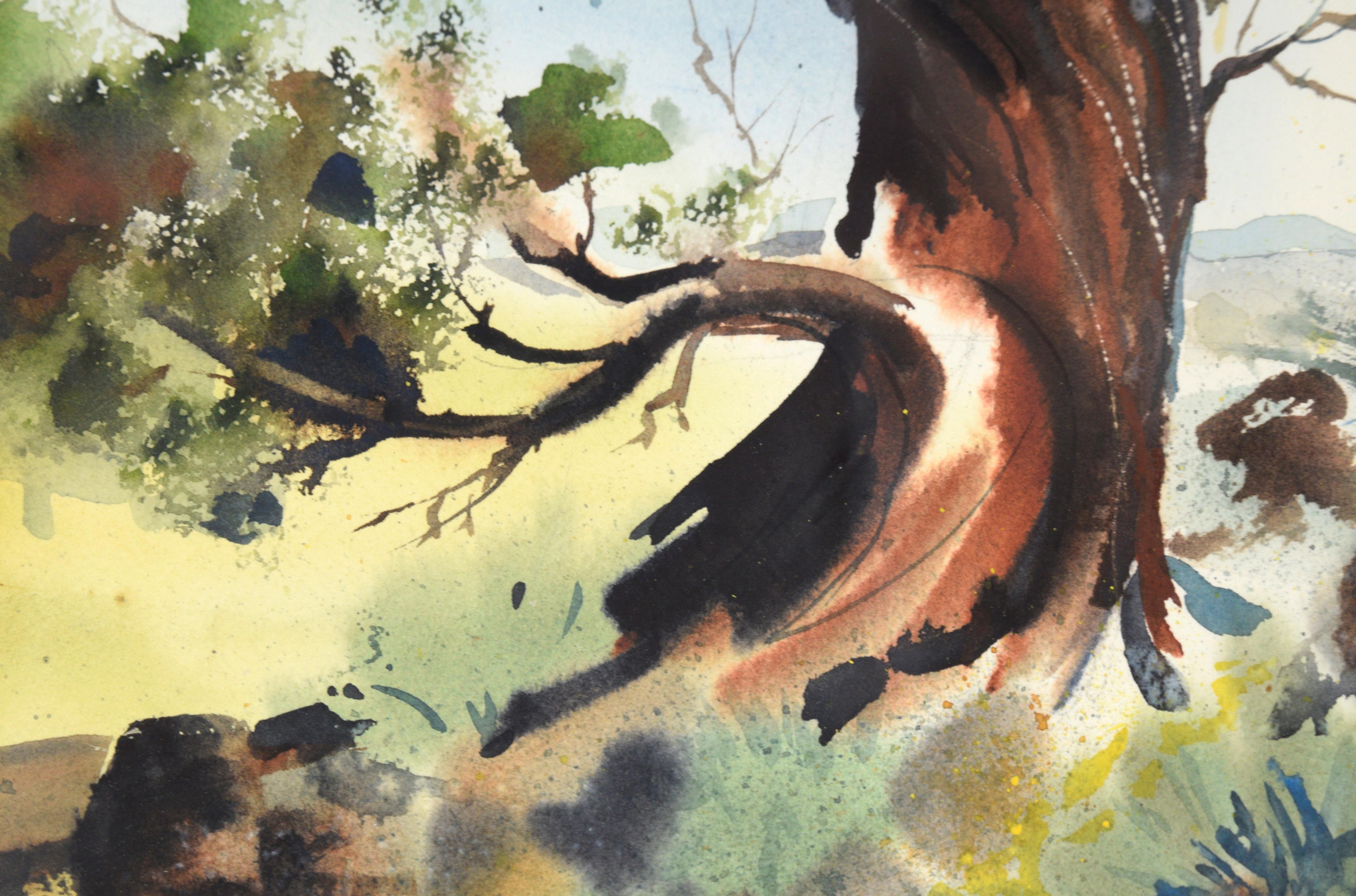 The Ancient Tree, Watercolor Lansdscape - Brown Landscape Art by Marge Eaton Johnson