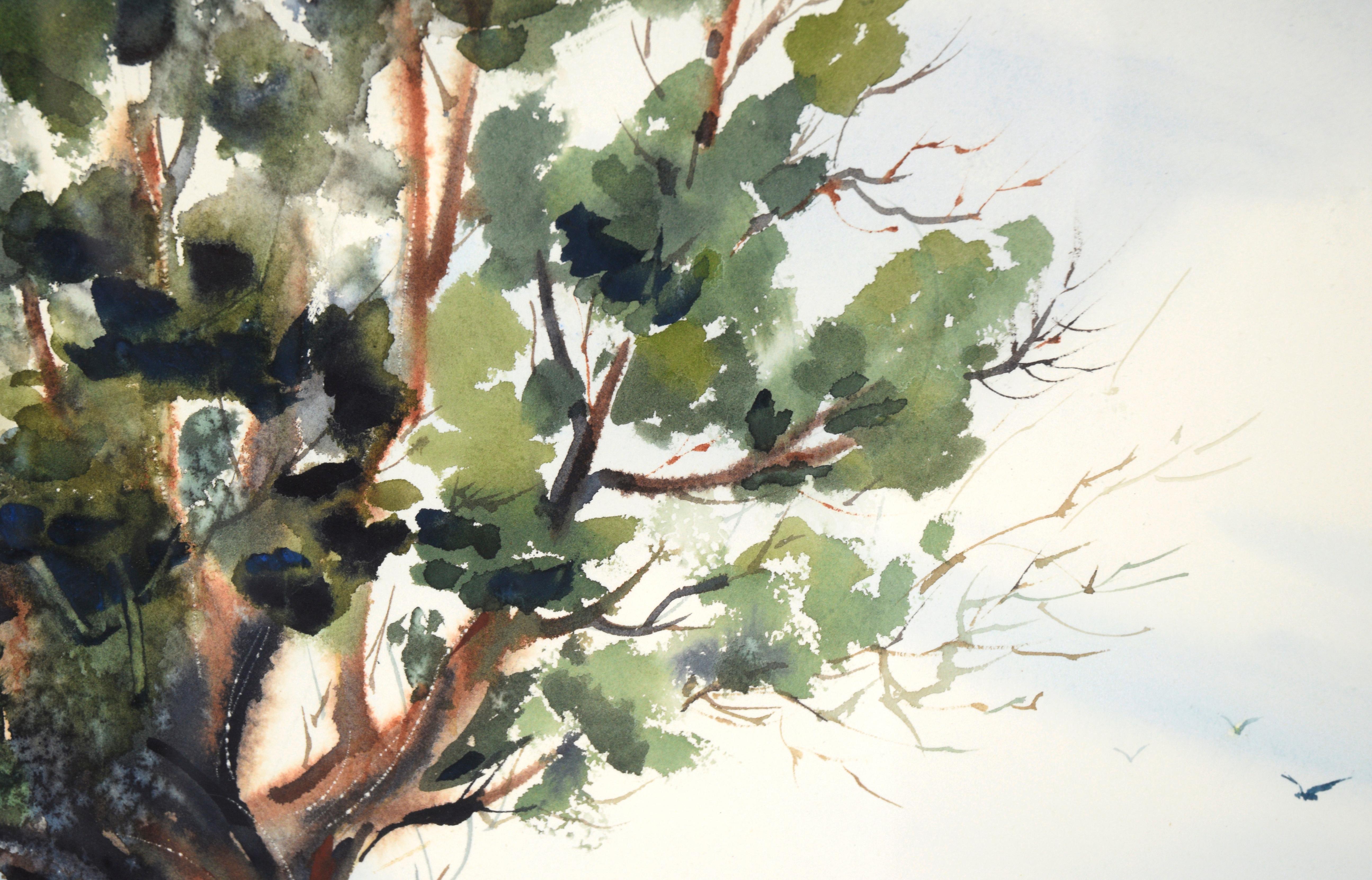 The Ancient Tree, Aquarell-Landschaftslandschaft (Braun), Landscape Art, von Marge Eaton Johnson