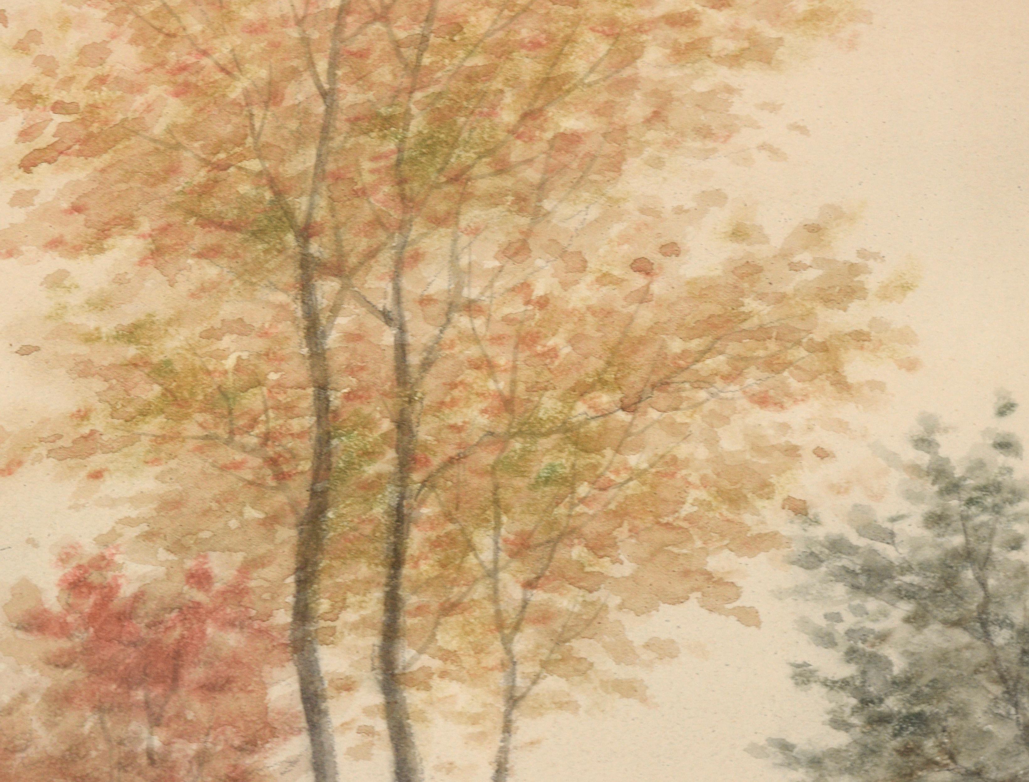 Autumn by the Stream, aquarelle de paysage du début du XXe siècle  - Impressionnisme américain Art par Sydney Cooper