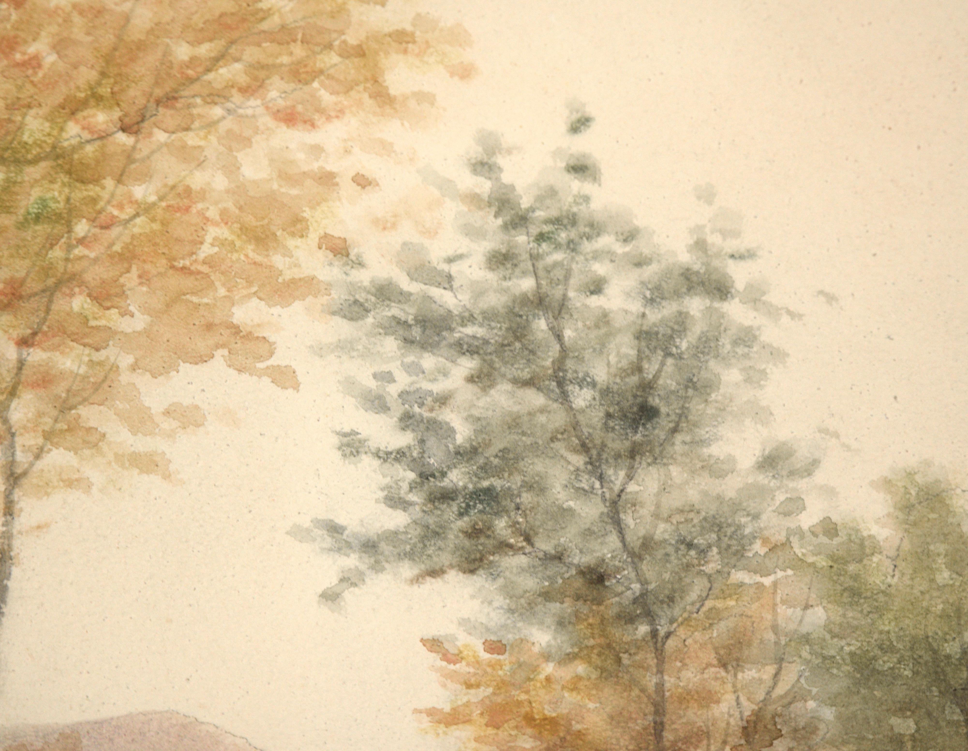 Autumn by the Stream, aquarelle de paysage du début du XXe siècle  - Beige Landscape Art par Sydney Cooper