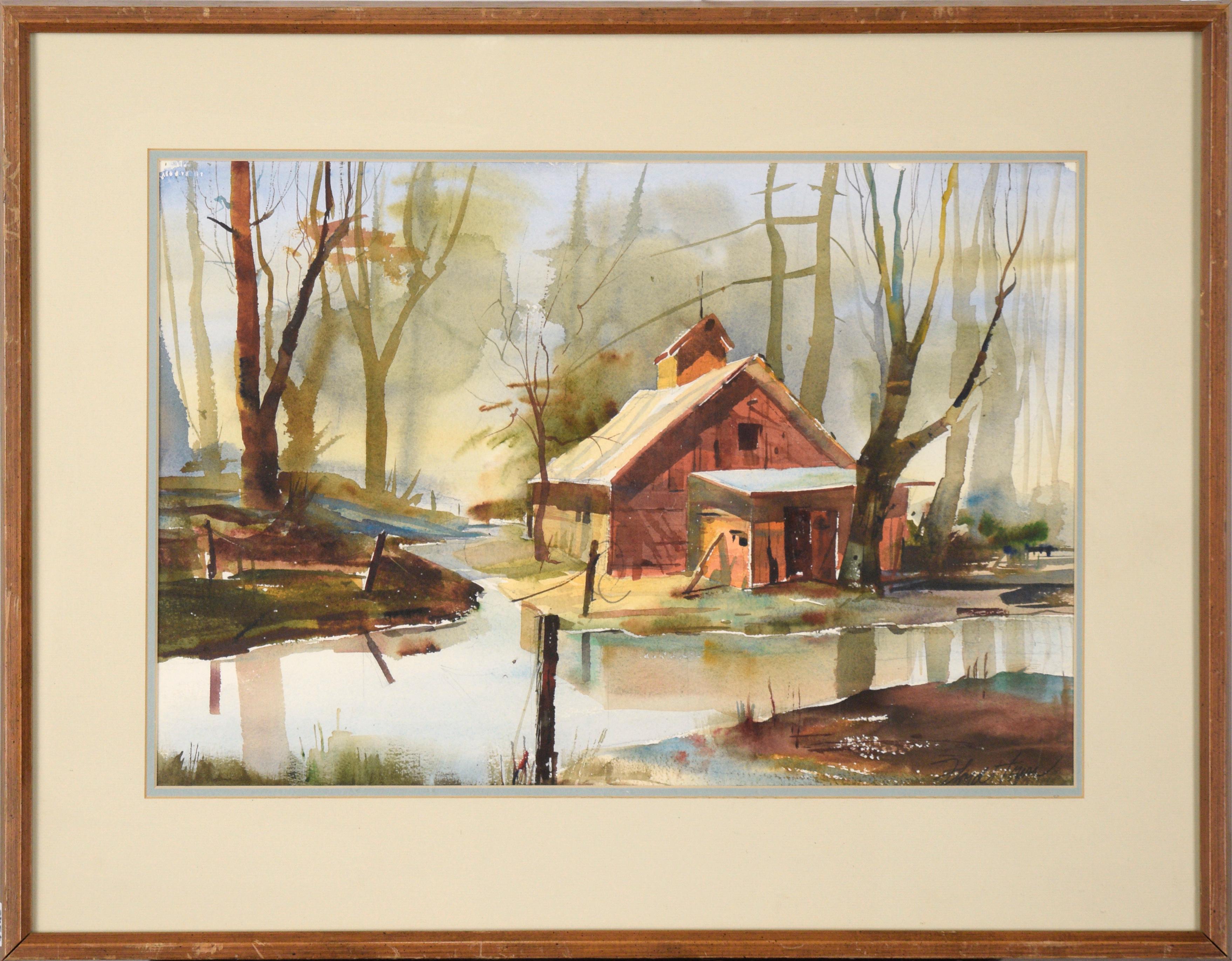 Floyd Town Landscape Art - The Fishing Shack, Landscape Watercolor