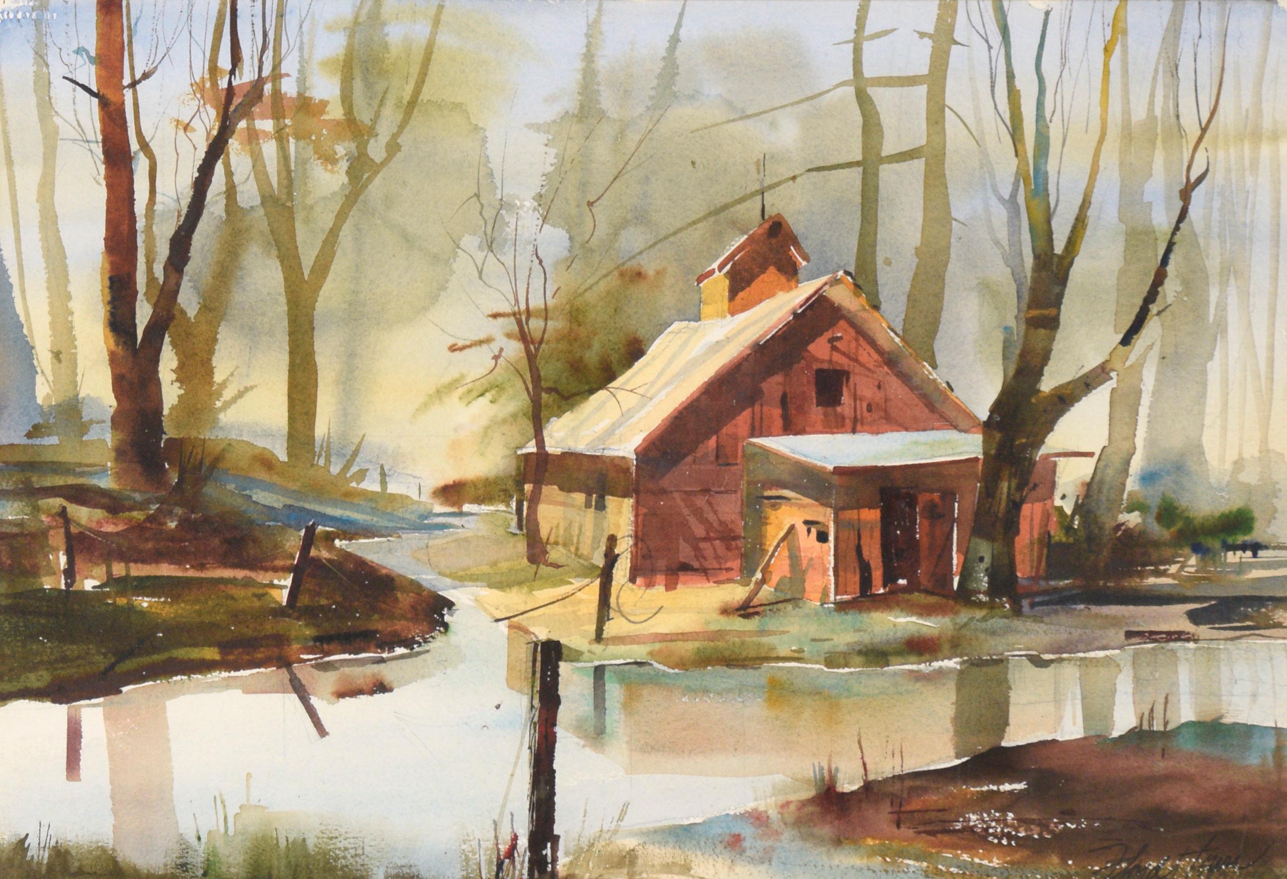 The Fishing Shack, Landscape Watercolor - Art by Floyd Town