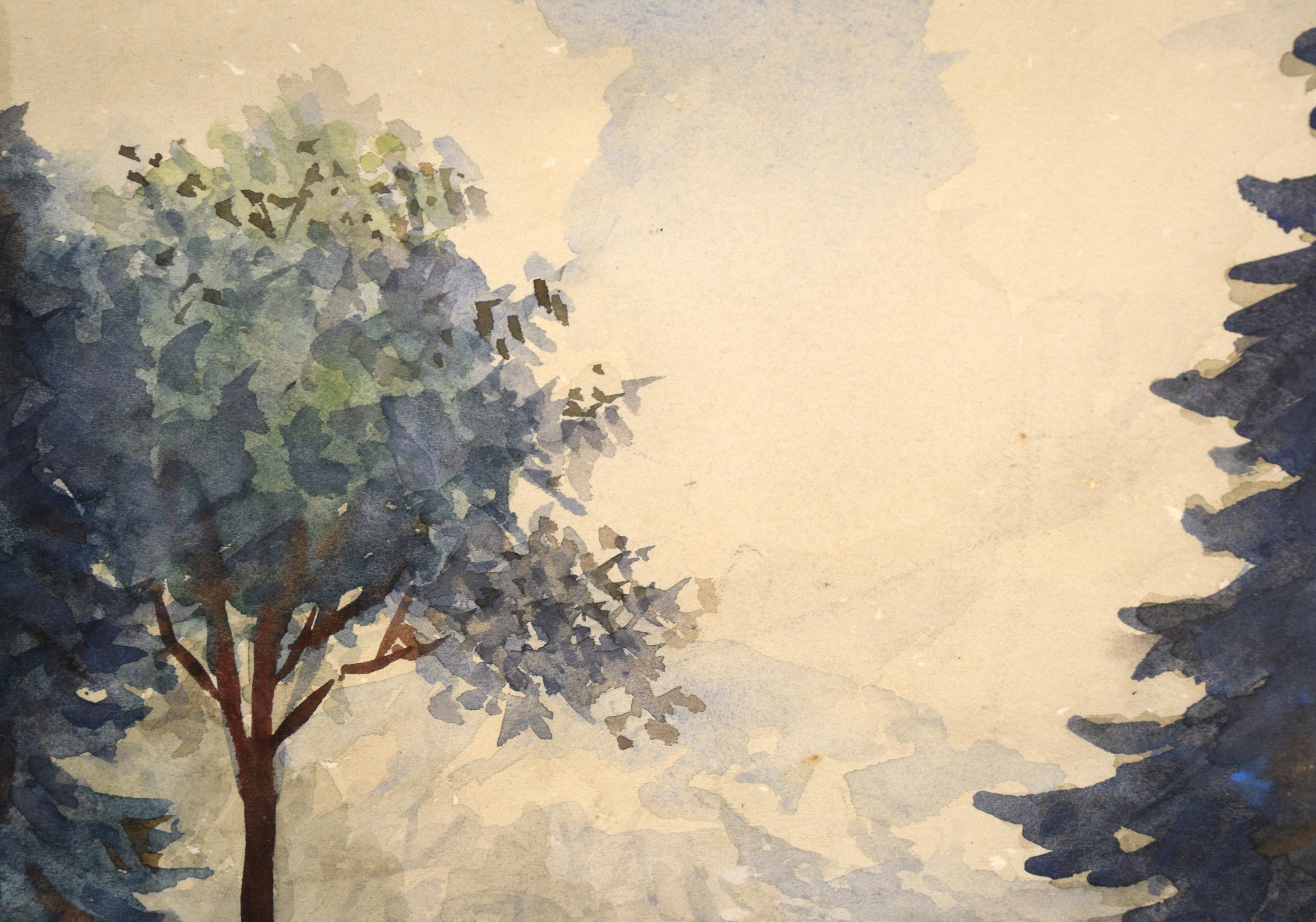 Mirando al lago, paisaje forestal - Landscape Art Negro de Joseph Anthony Atchison