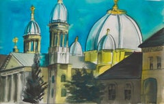 San Francisco Cathedral Landscape Watercolor -- Saint Ignatius Church