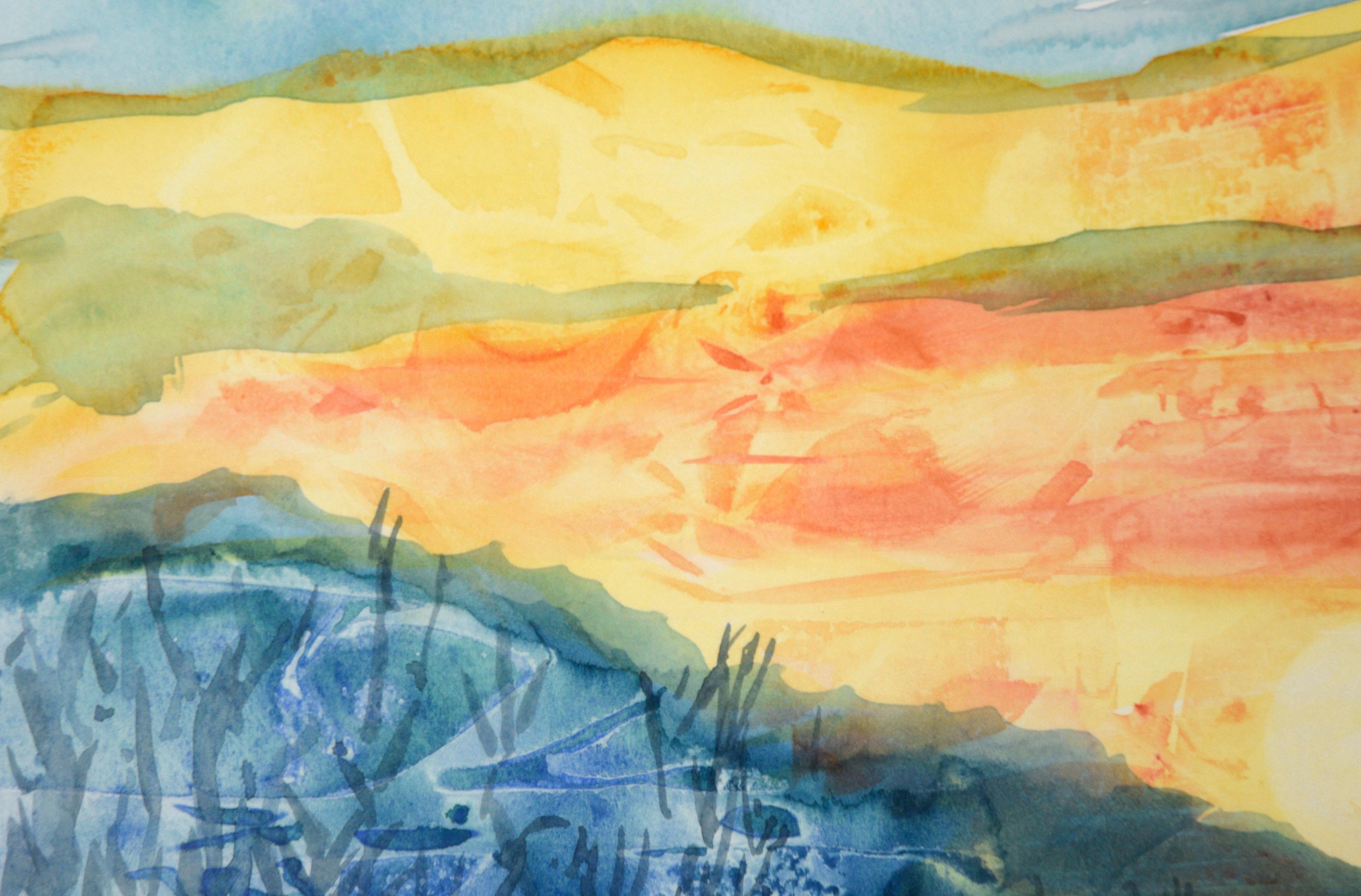 Un coucher de soleil vif au-dessus d'un lac - Paysage abstrait - Contemporain Art par Adele Marks