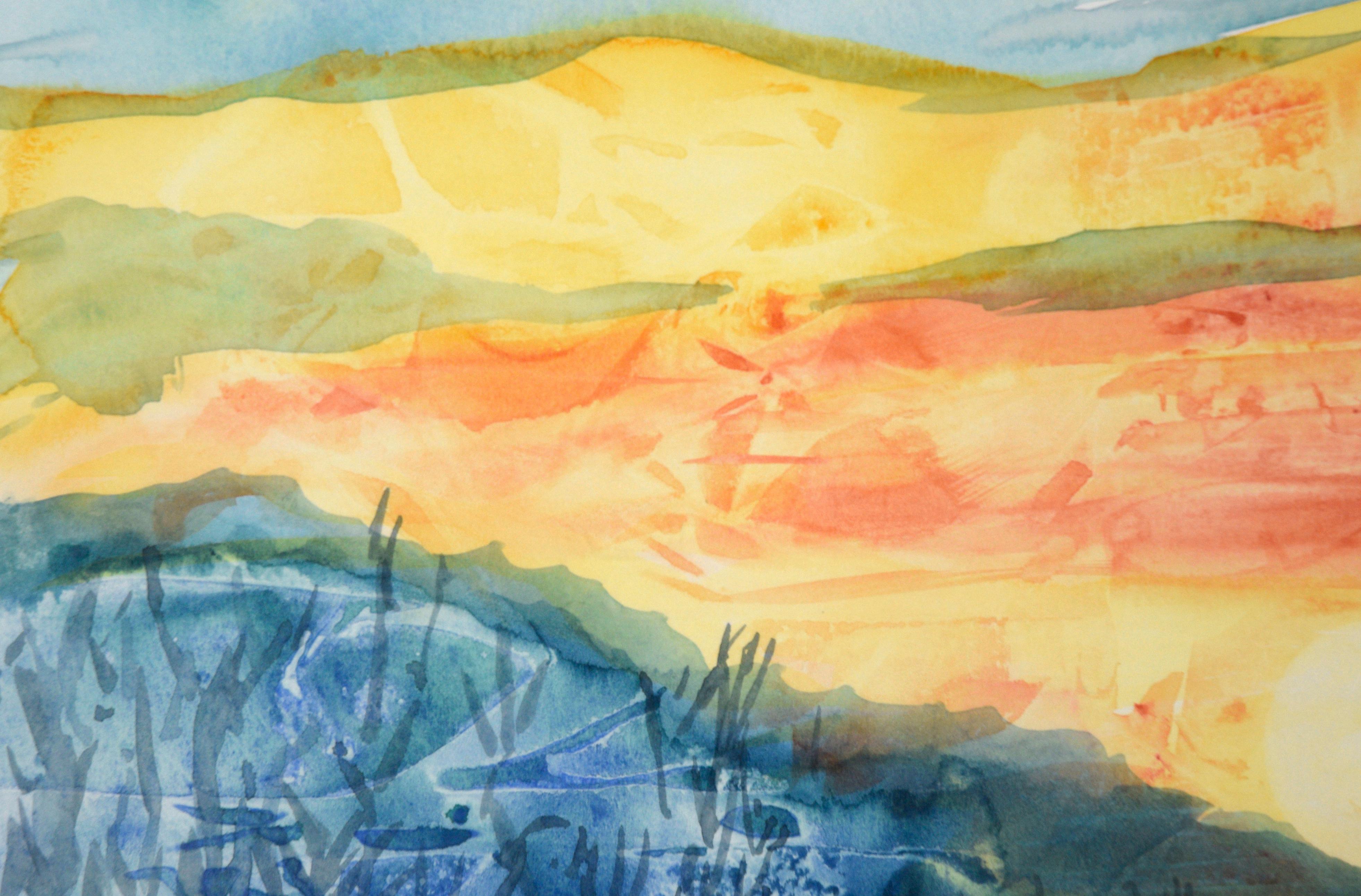 Tramonto infuocato sul lago - Paesaggio astratto - Art Contemporaneo di Adele Marks