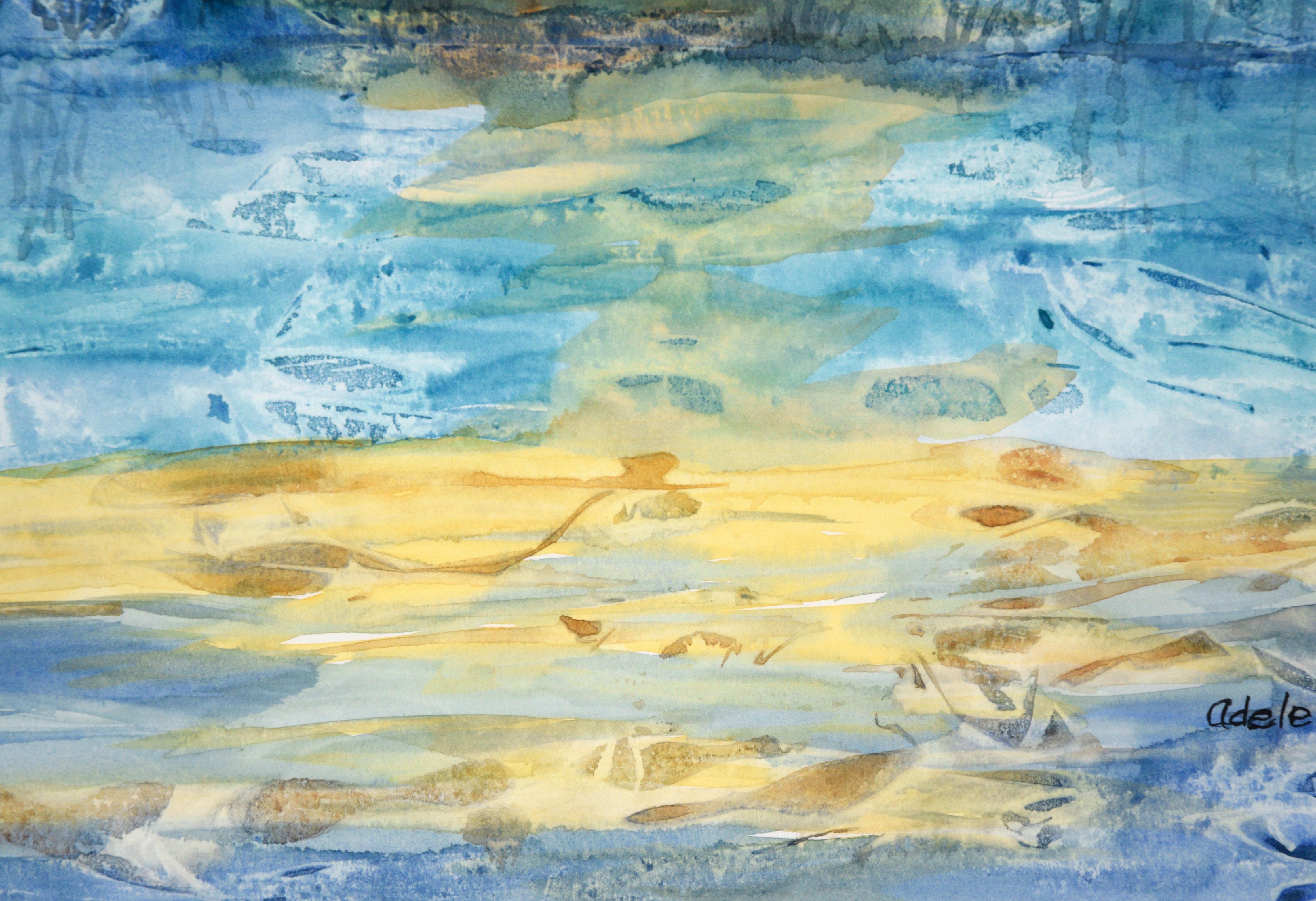 Un coucher de soleil vif au-dessus d'un lac - Paysage abstrait en vente 2