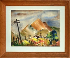 Mount Diablo, Mid Century Bay Area Hills Landscape Watercolor 