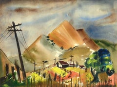 Mount Diablo, Mid Century Bay Area Hills Landscape Watercolor
