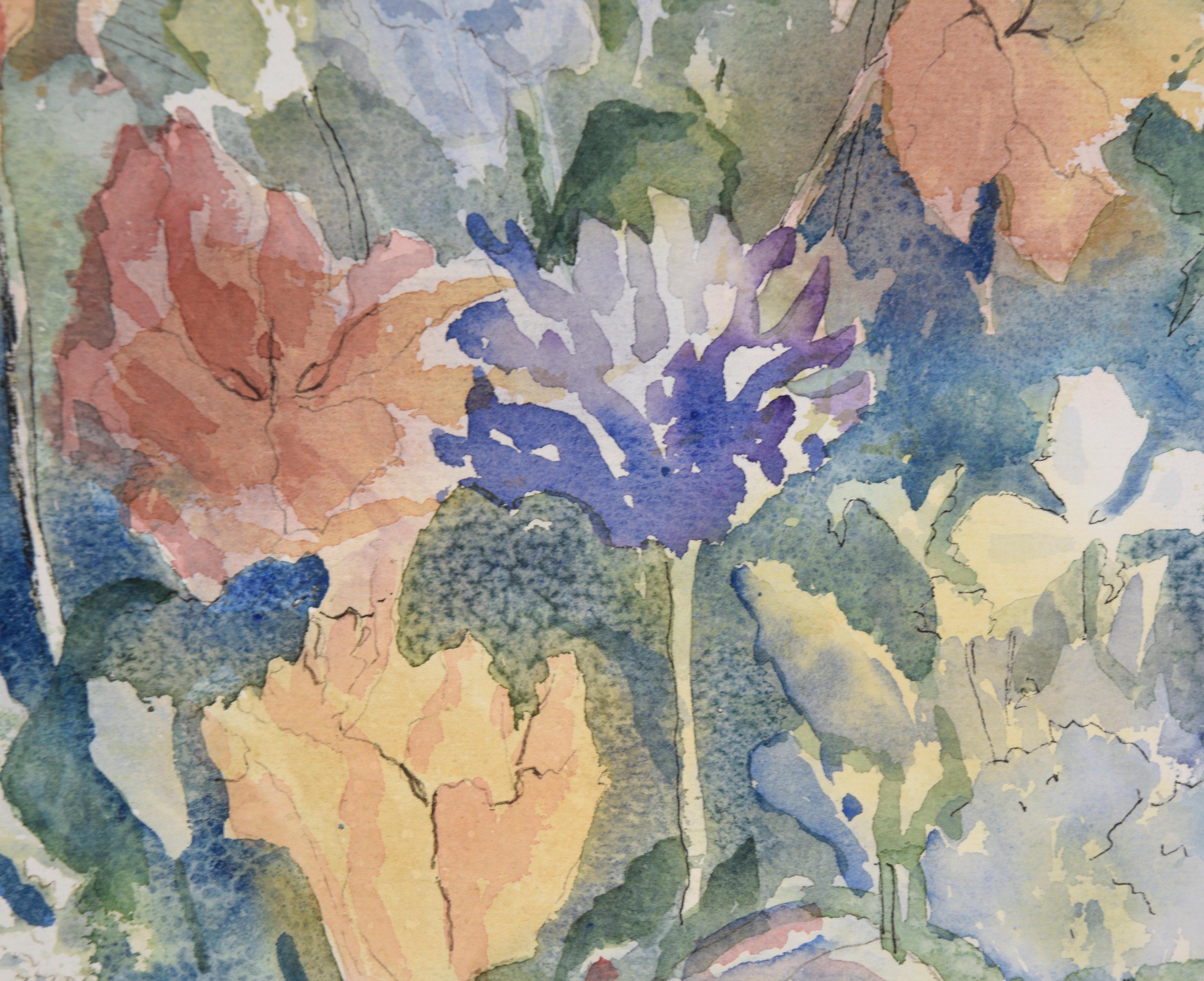 Luscious Garden Watercolor - Beige Landscape Art by Lila Mills