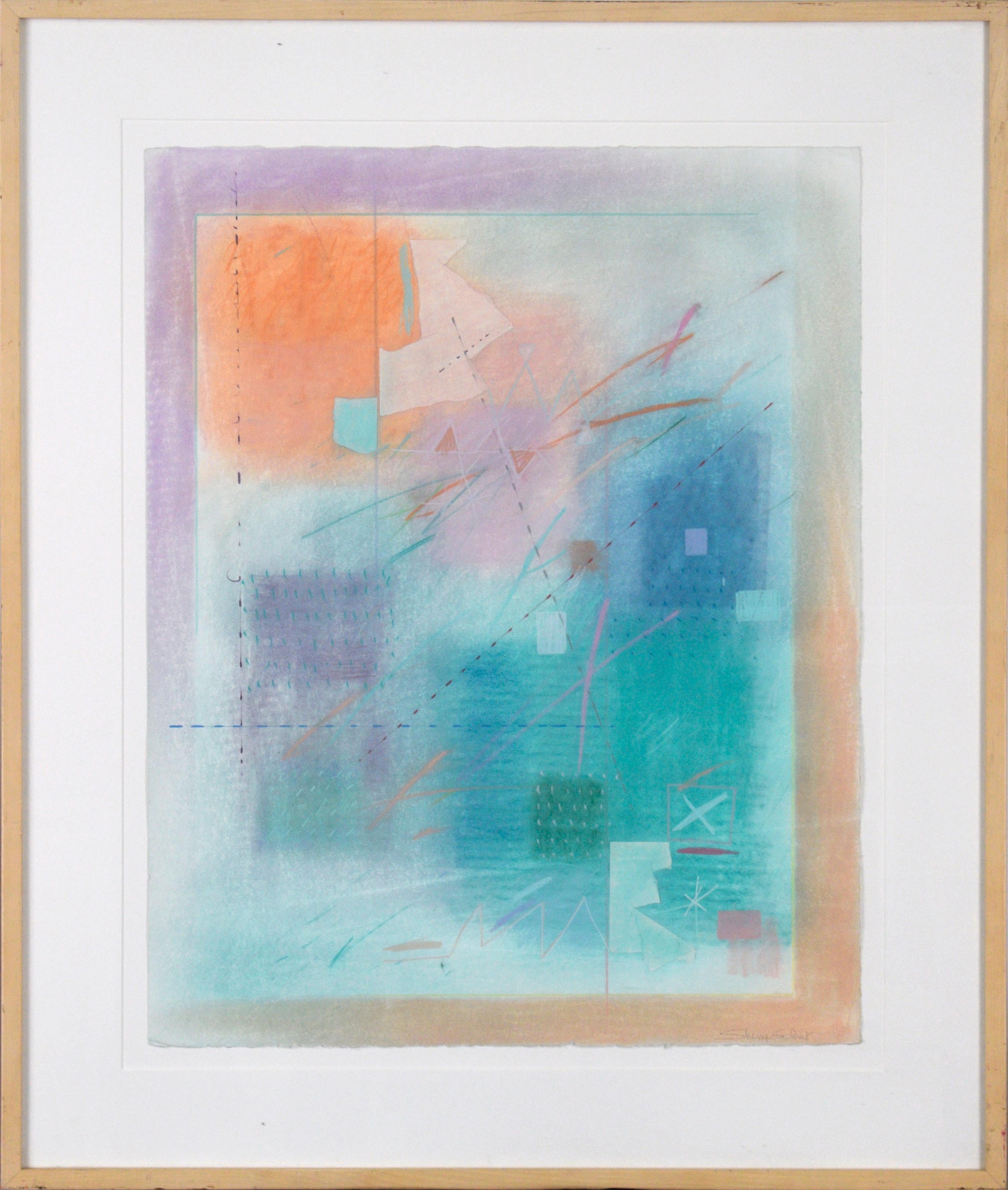 Sherry Schrut Abstract Drawing - Vibrant Abstract Composition with Teal and Orange