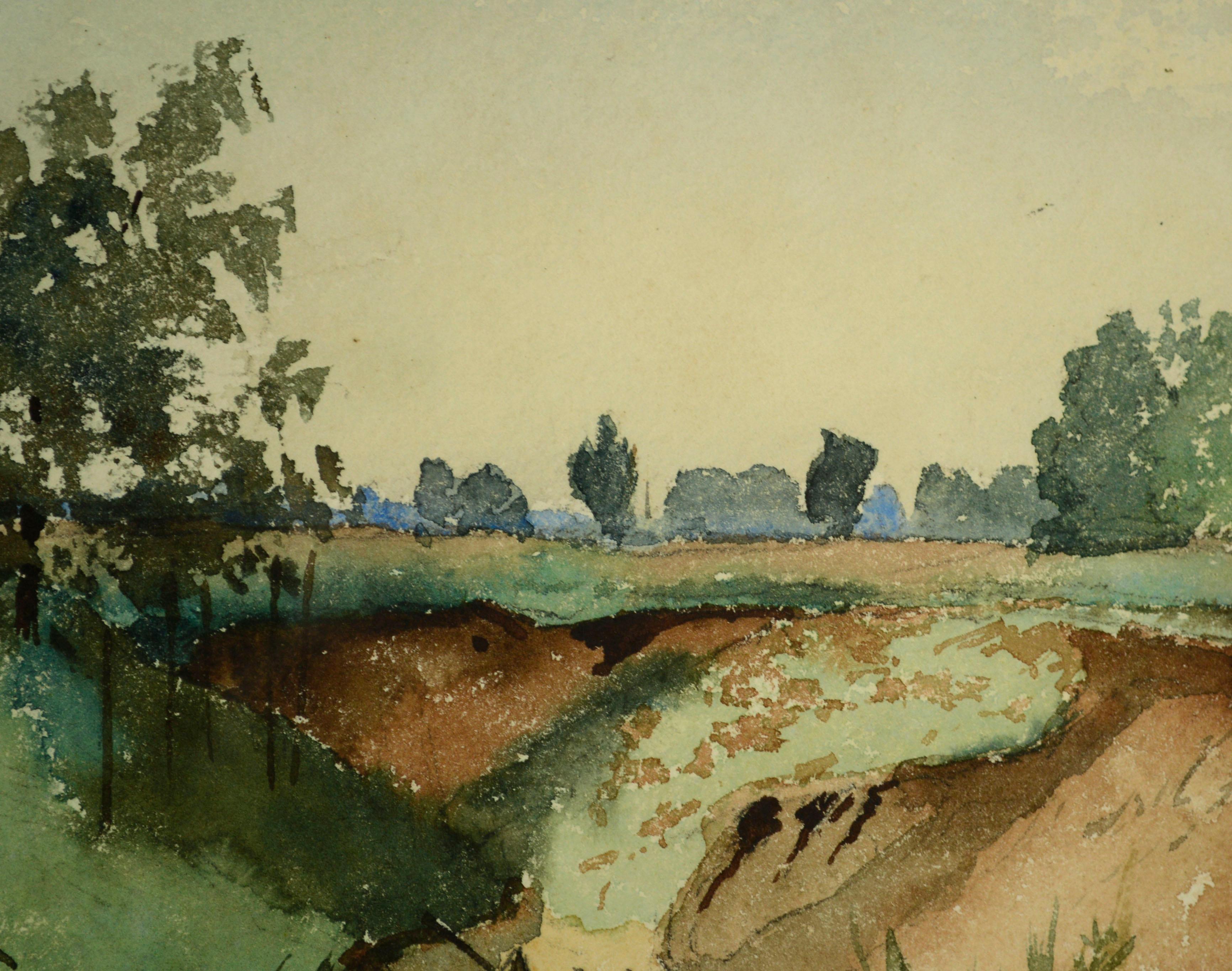 Kalifornien Landschaft des späten 19. Jahrhunderts, Aquarell  (Braun), Landscape Art, von Unknown