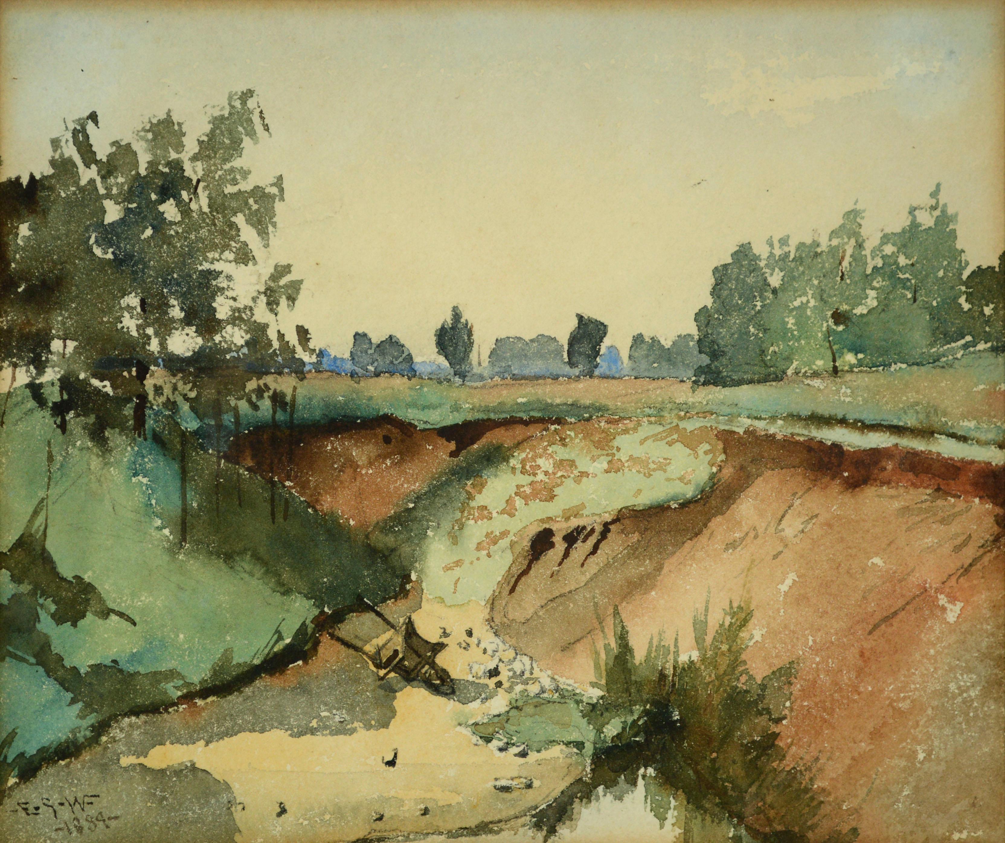 Kalifornien Landschaft des späten 19. Jahrhunderts, Aquarell  – Art von Unknown