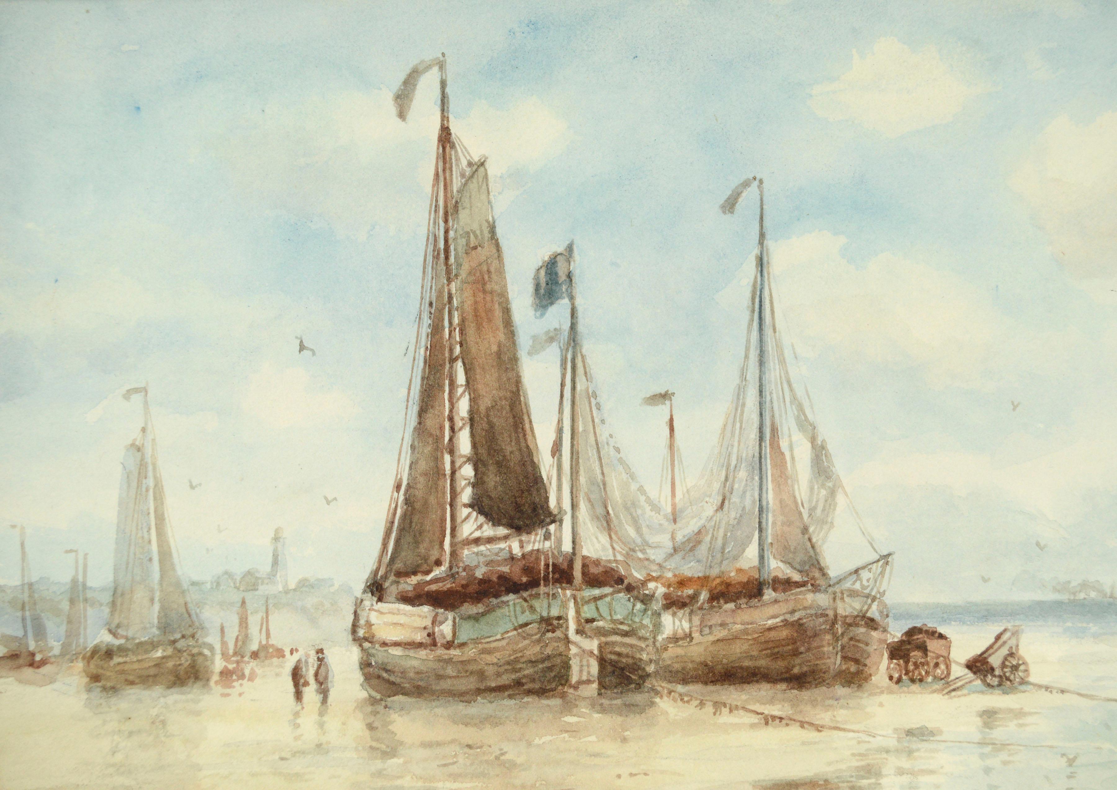 Segelboote im Hafen, figuratives Landschaftsaquarell des frühen 20. Jahrhunderts (Amerikanischer Impressionismus), Art, von Frederick Leo Hunter