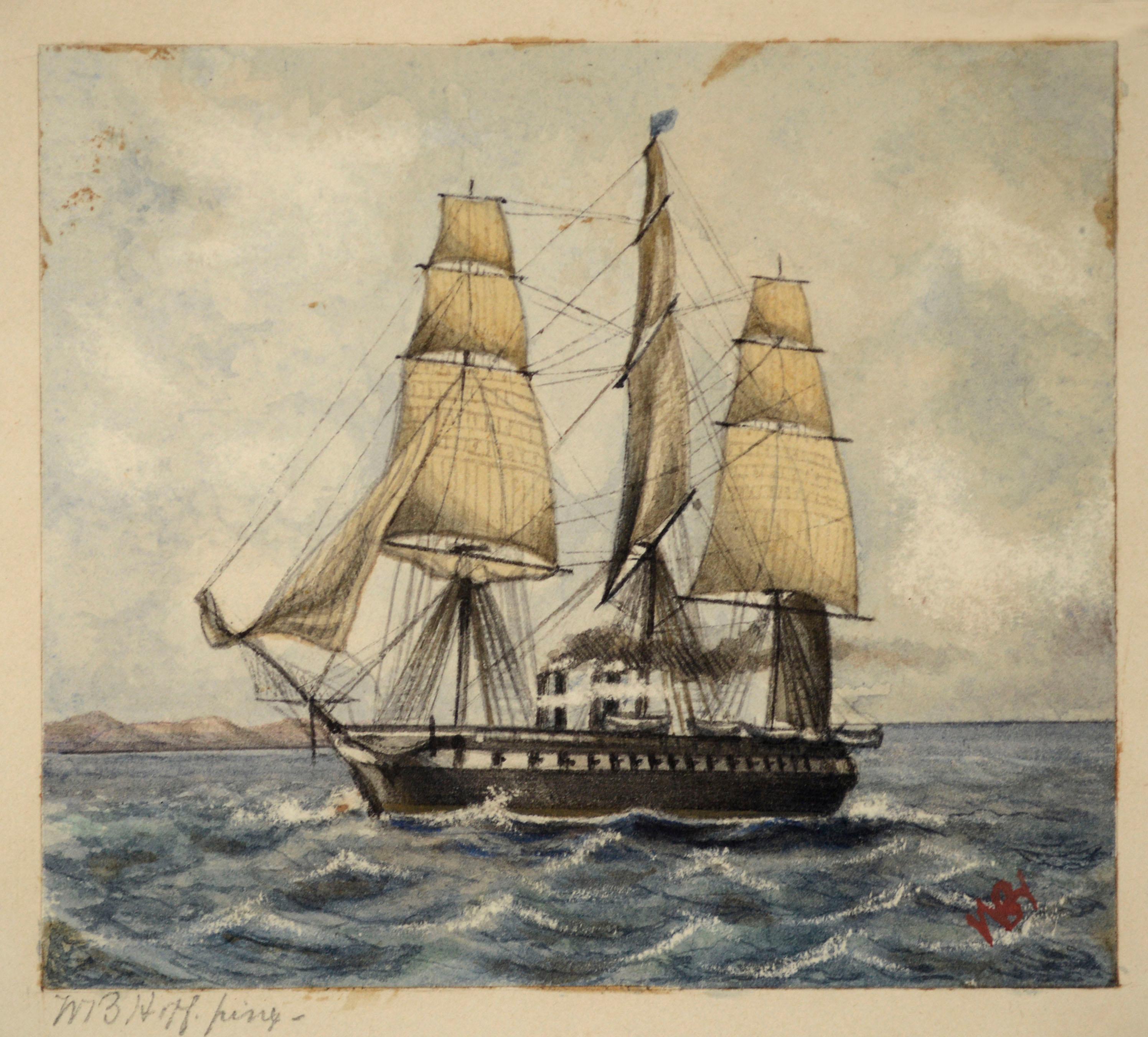 19th Century Maritime Seascape, USS Steam Frigate Niagara - Art by William B. Hoff