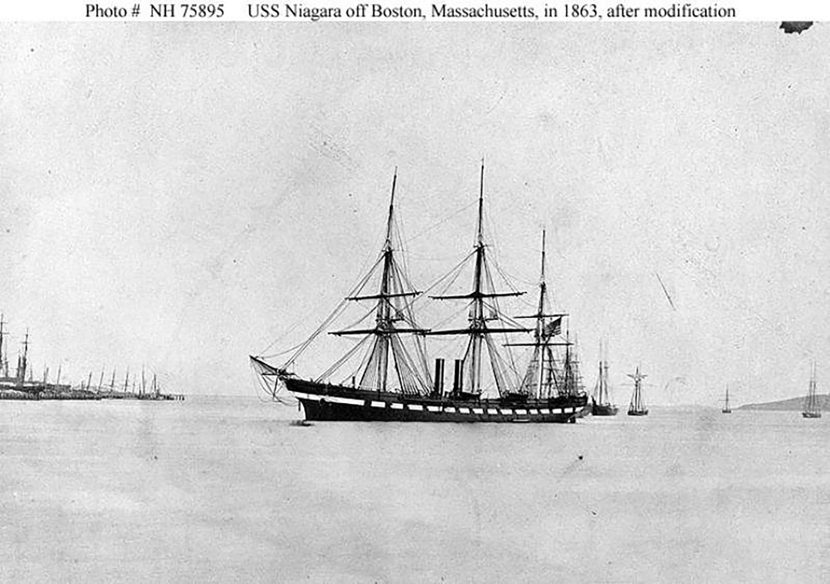 19th Century Maritime Seascape, USS Steam Frigate Niagara - Brown Landscape Art by William B. Hoff