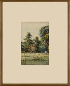 Early 20th Century Meadow & Trees Landscape Watercolor 