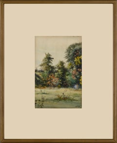 Early 20th Century Meadow & Trees Landscape Watercolor