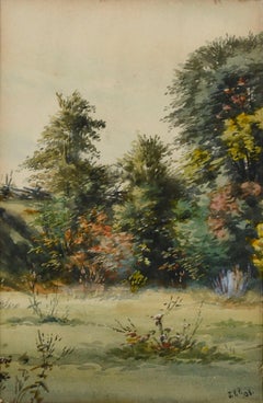 Early 20th Century Meadow & Trees Landscape Watercolor