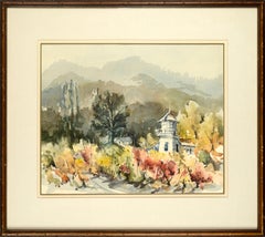 Mountain Vineyard Landscape Watercolor 