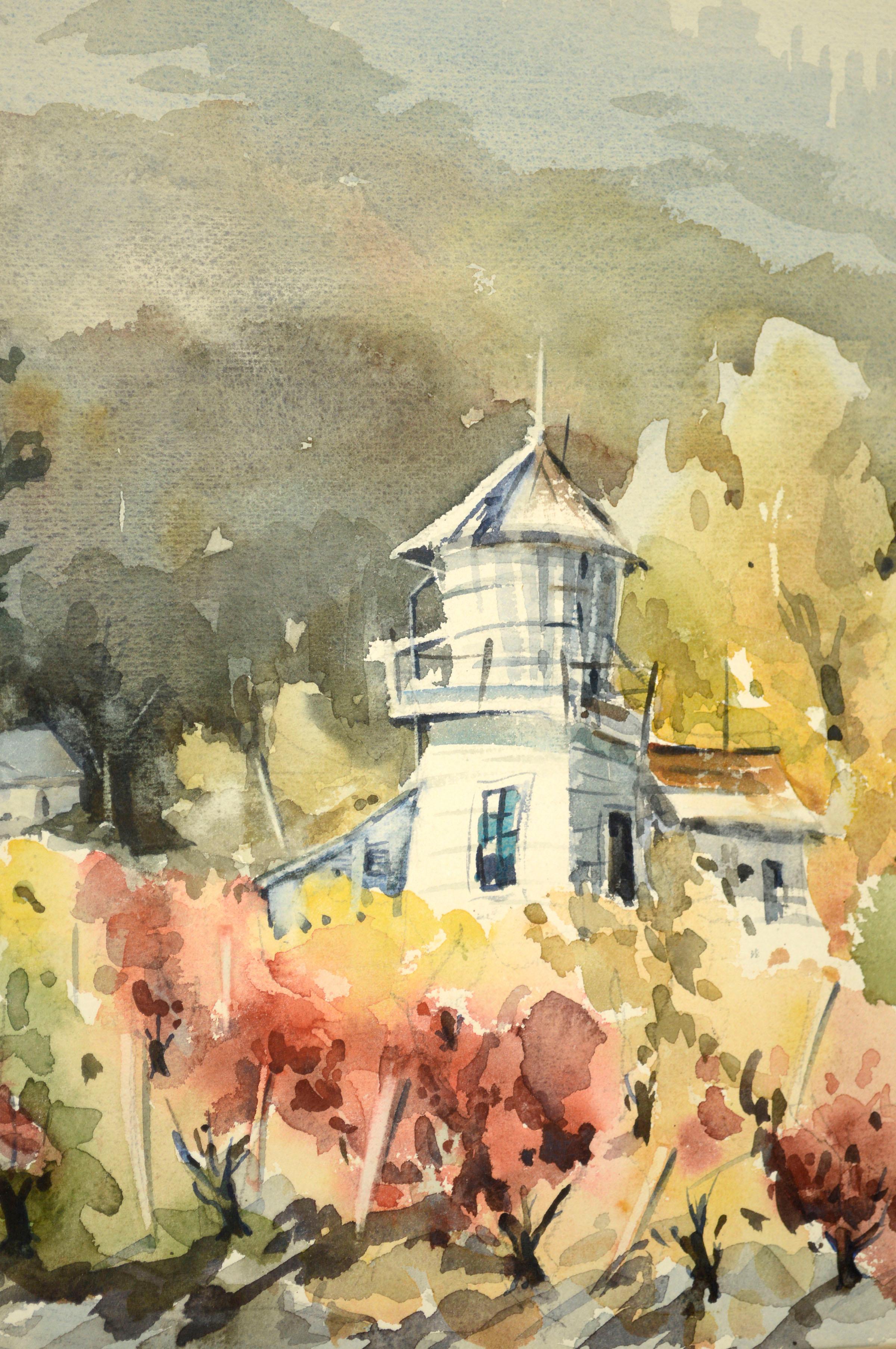 Paysage de vignoble de montagne Aquarelle - Modernisme américain Art par Henry Hank Volle