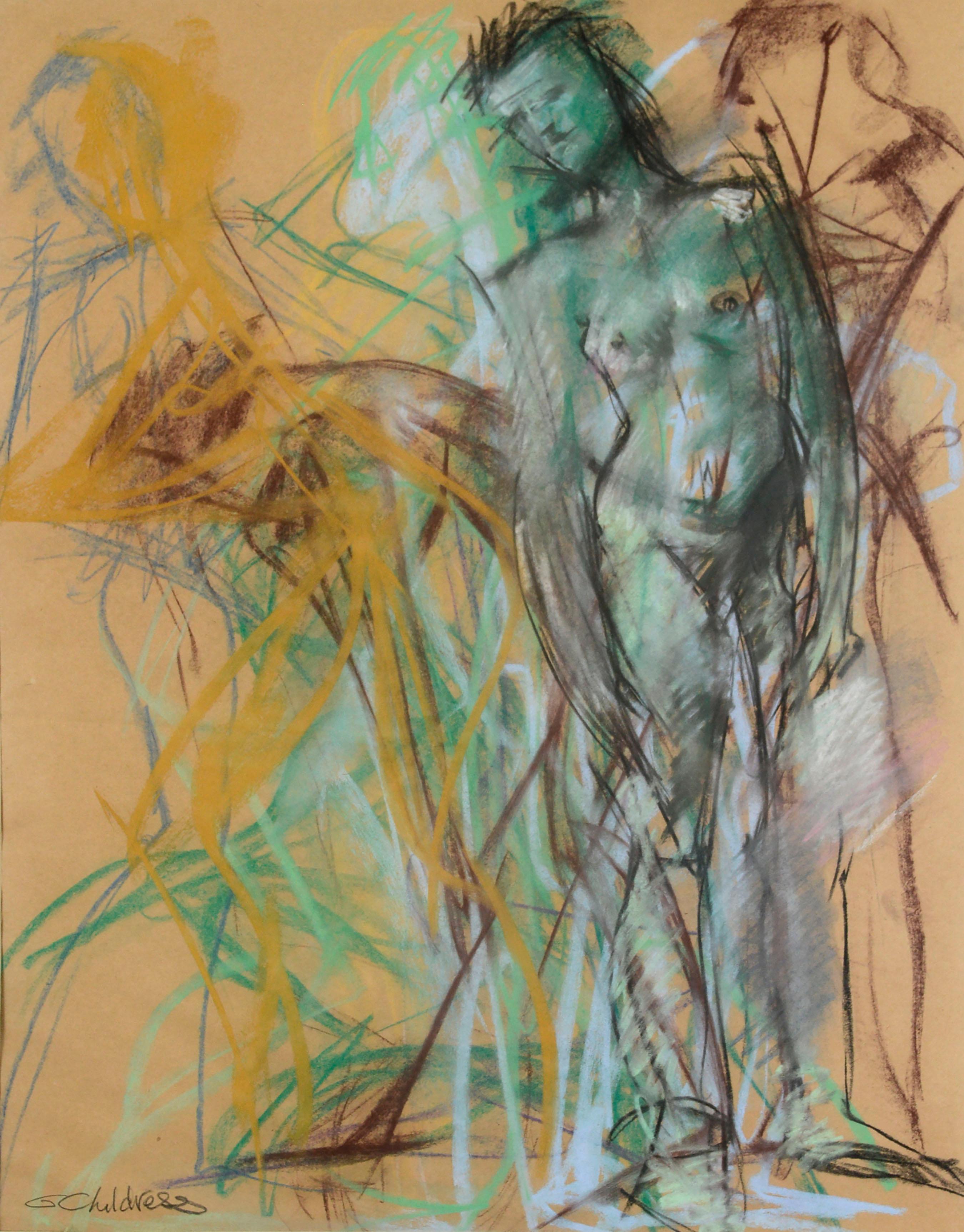 Figures in Motion, Abstract Expressionist Pastel Drawing  - Art by Gayel Childress