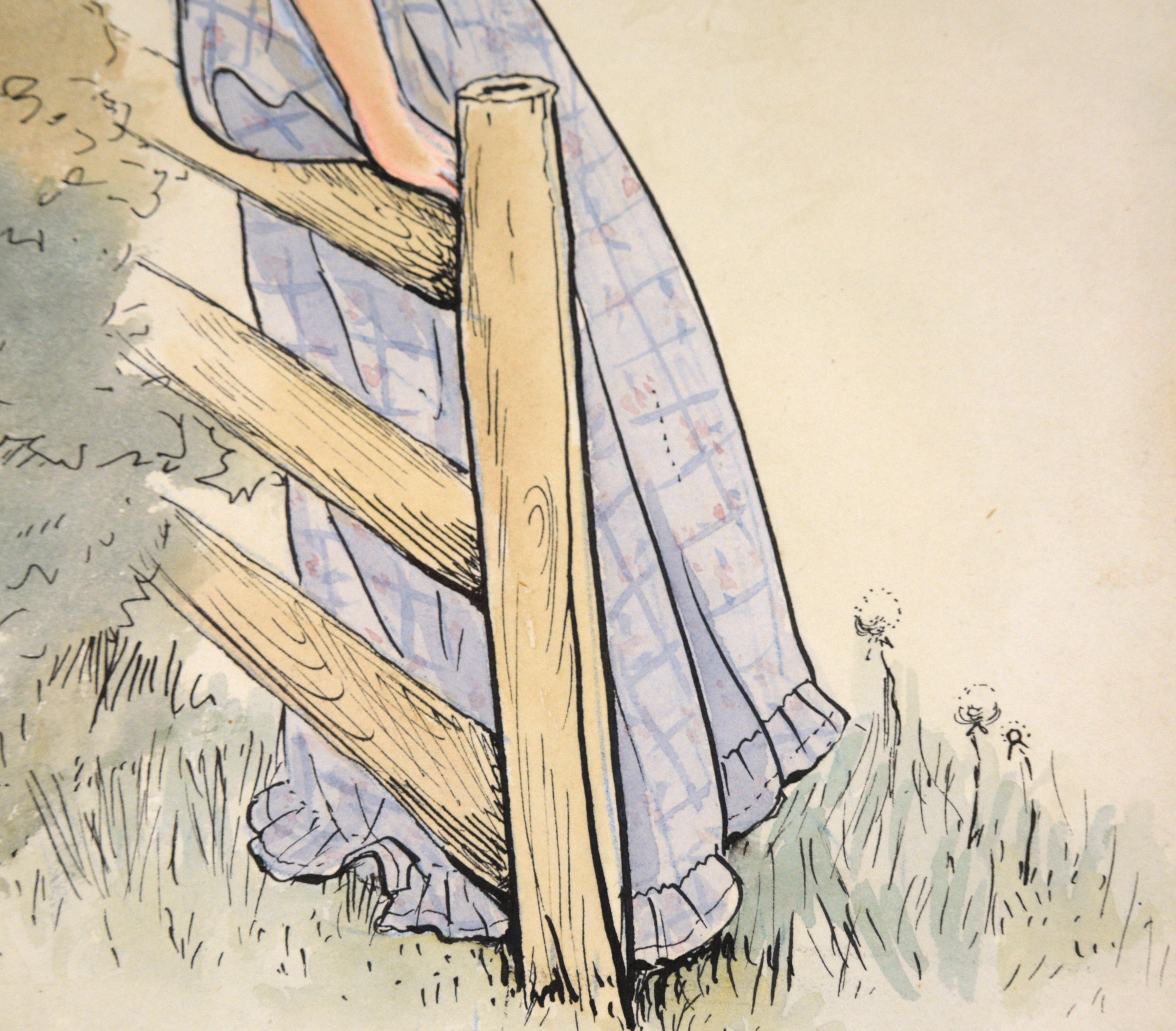 1920's Illustration of a Country Girl - Realist Art by M. Solomon