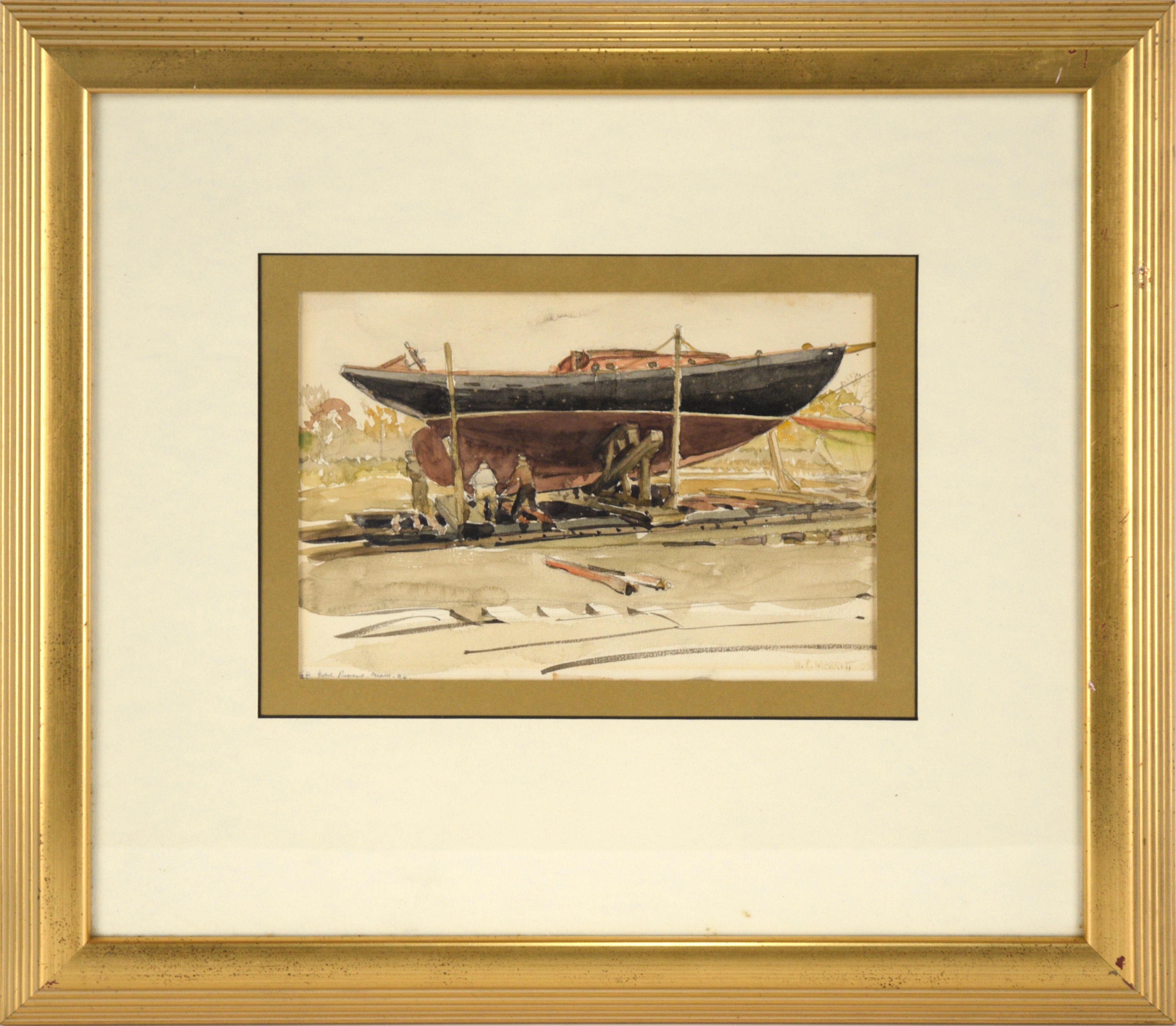 Boat at the Dry Dock - Watercolor Landscape