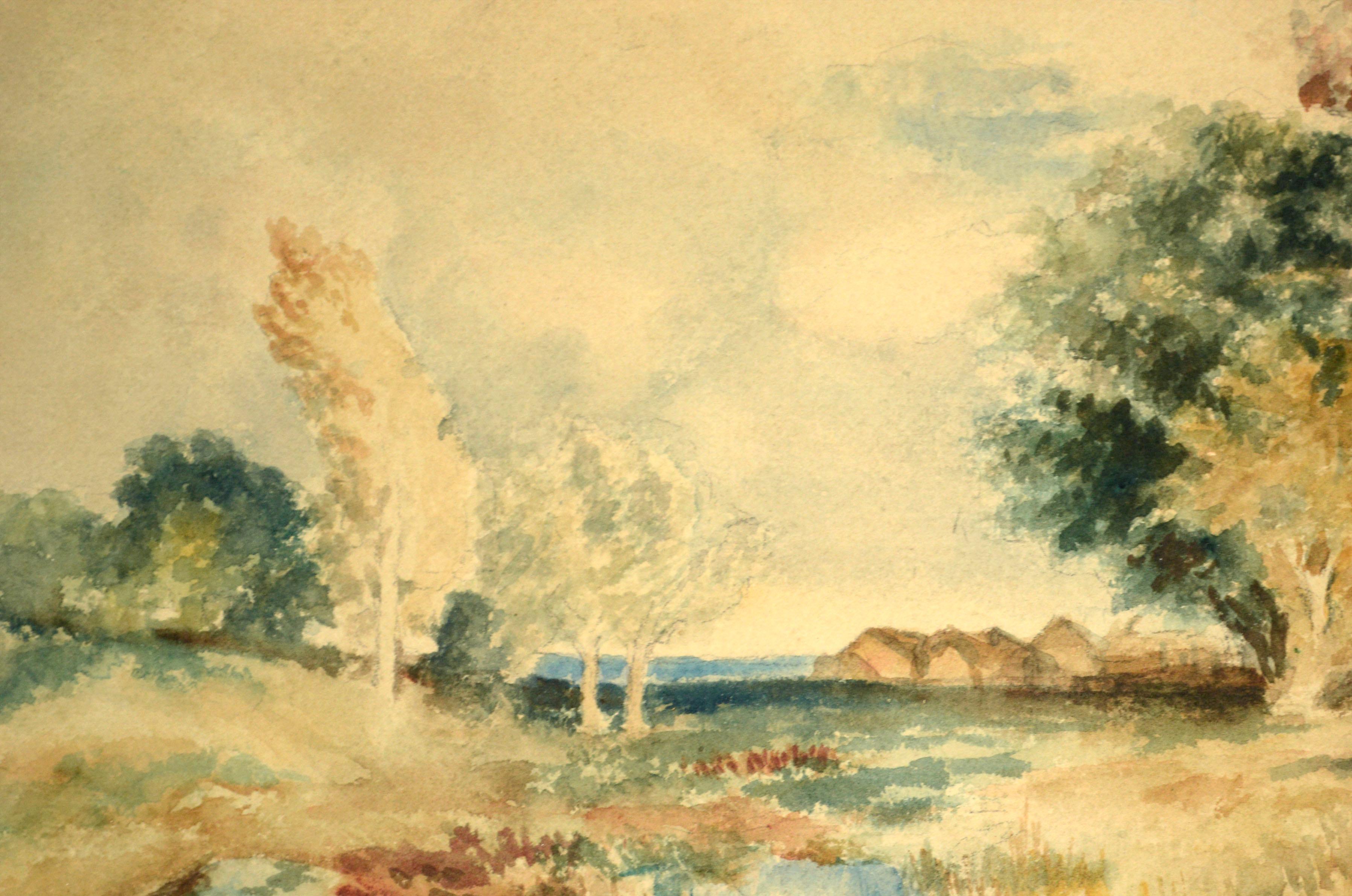 Early 20th Century Autumn Landscape Watercolor  - American Impressionist Art by E. Camren