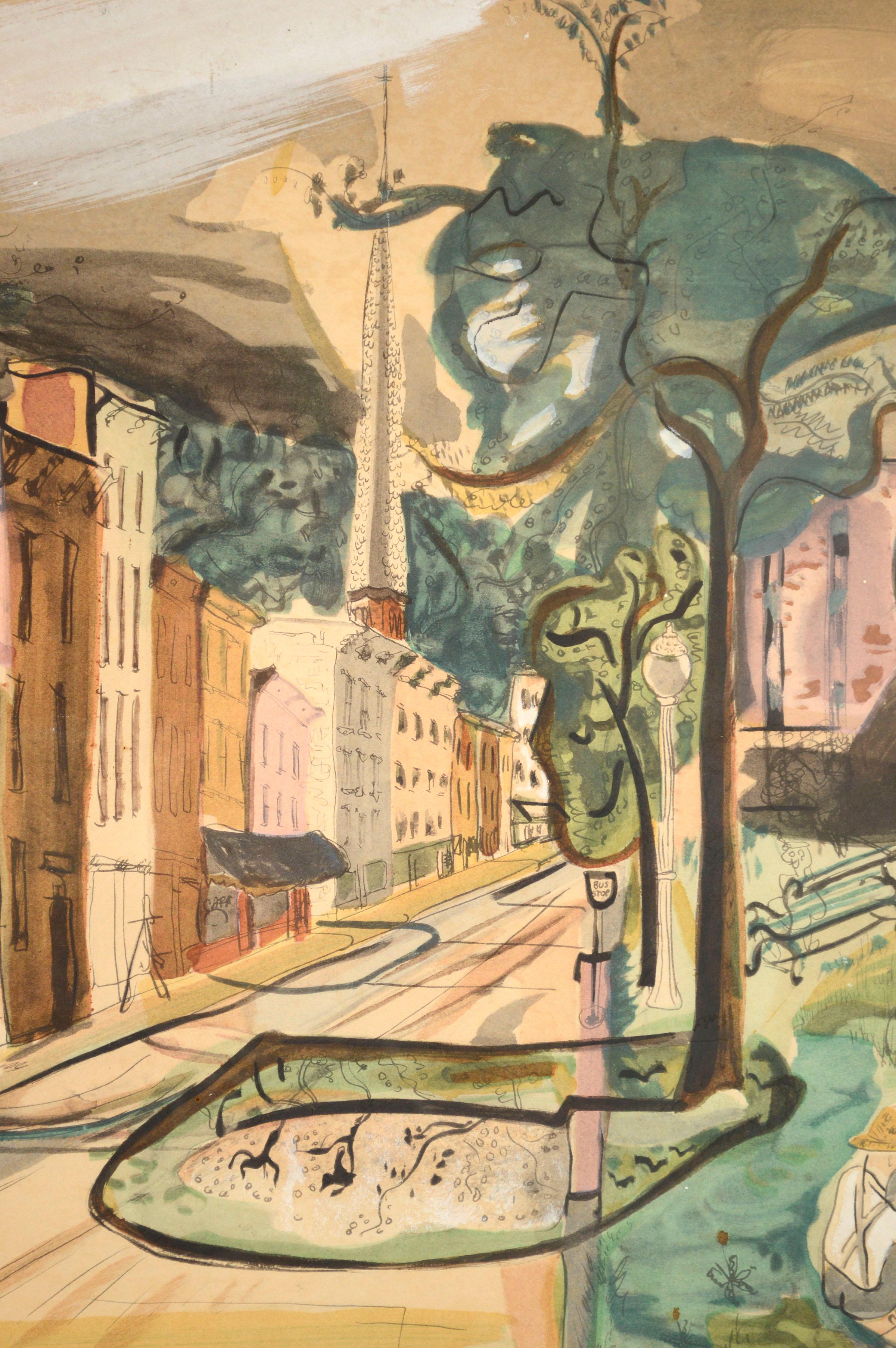 Figuratives Brooklyn des frühen 20. Jahrhunderts, „To Market To Market“  Stadtbild  (Braun), Landscape Art, von Frank Simon Herrmann