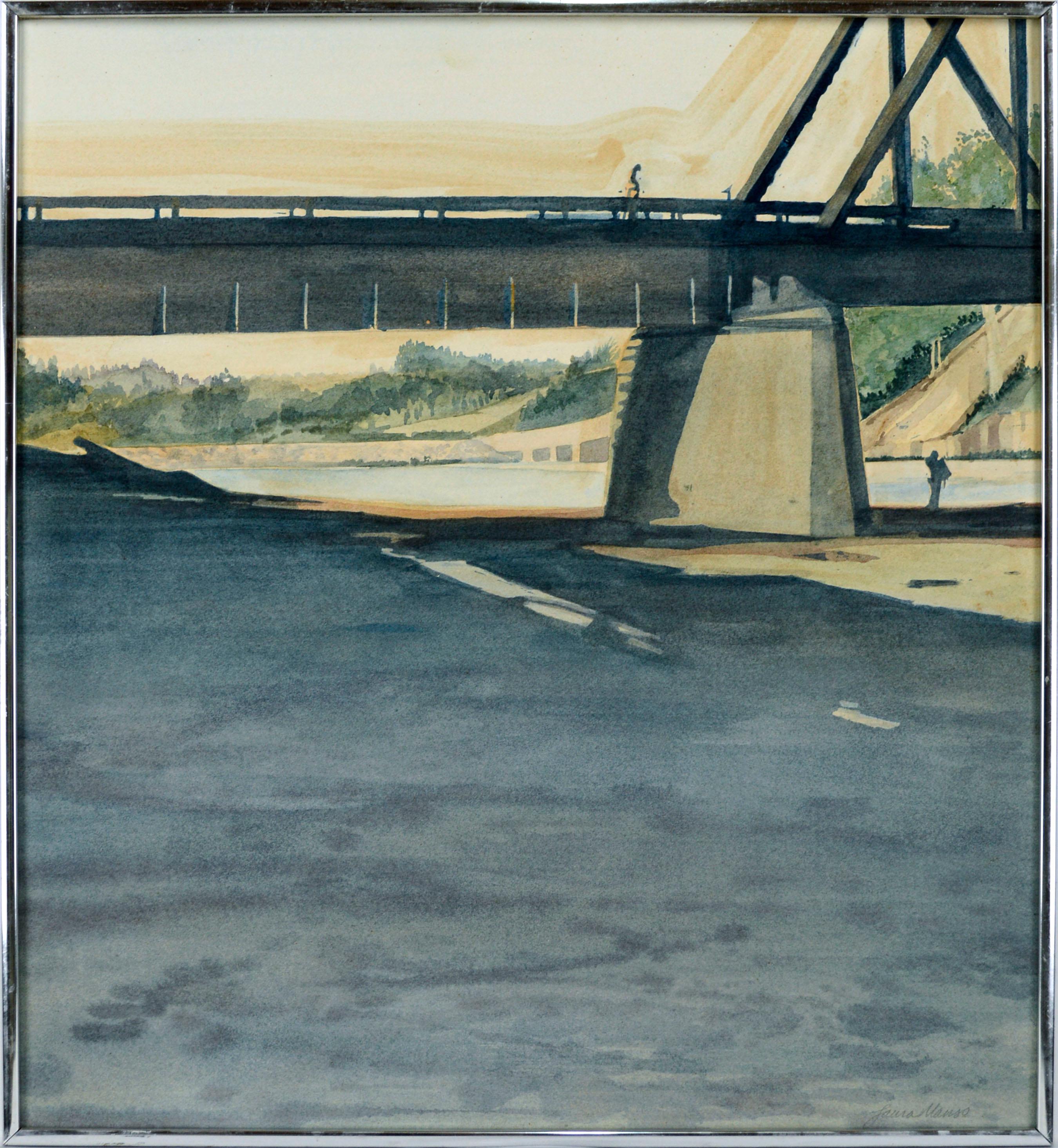 Bridge de traîneau de chemin de fer à quai de Santa Cruz, paysage figuratif vintage 