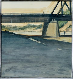 Santa Cruz Boardwalk Railroad Trestle Bridge, Used Figurative Landscape 