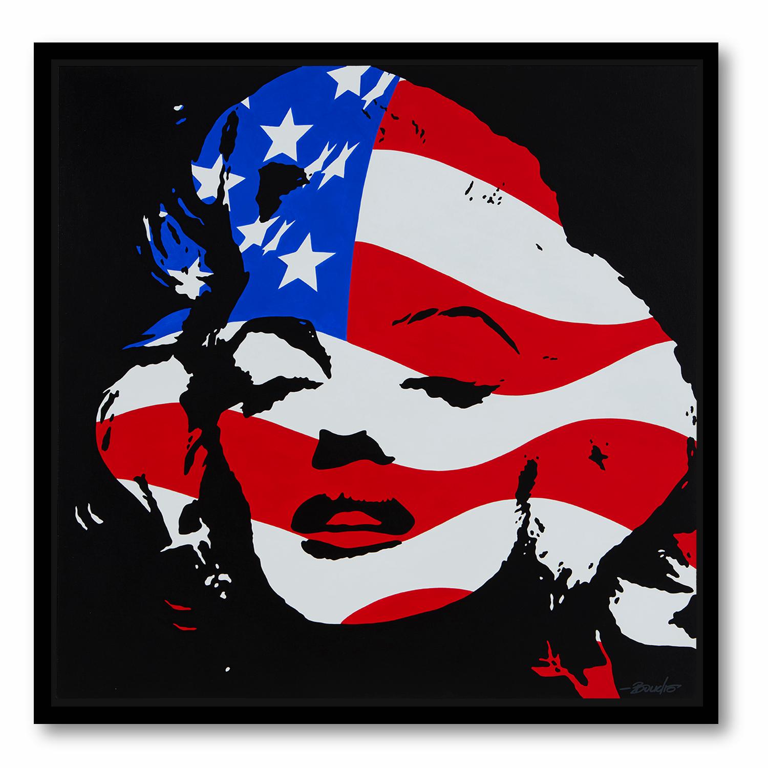 Marilyn Flag von Guy Boudro

Acrylfarbe auf Holz, schwarzer Rahmen

Pop-Art